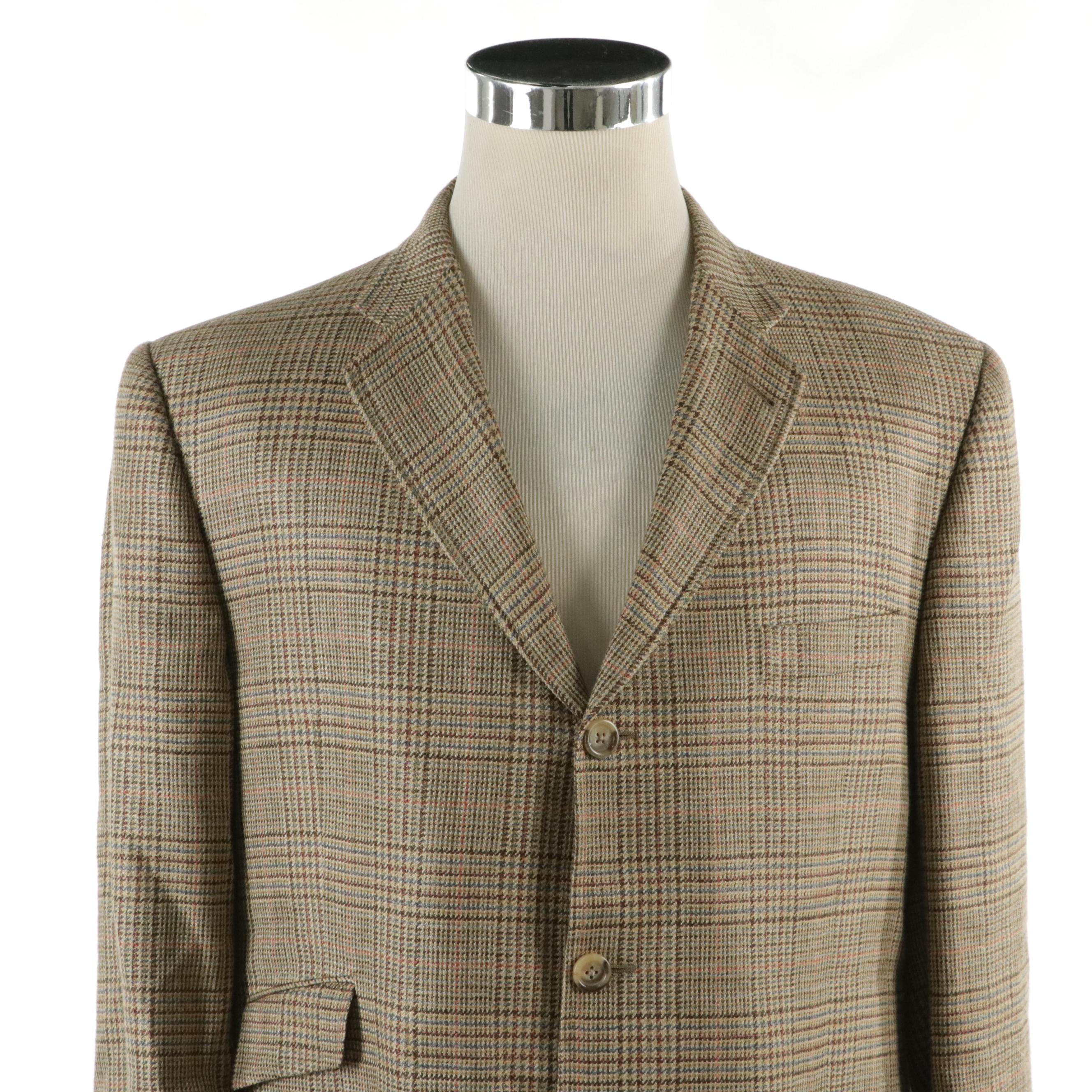 Burberry London Plaid Silk, Linen and Wool Blend Blazer