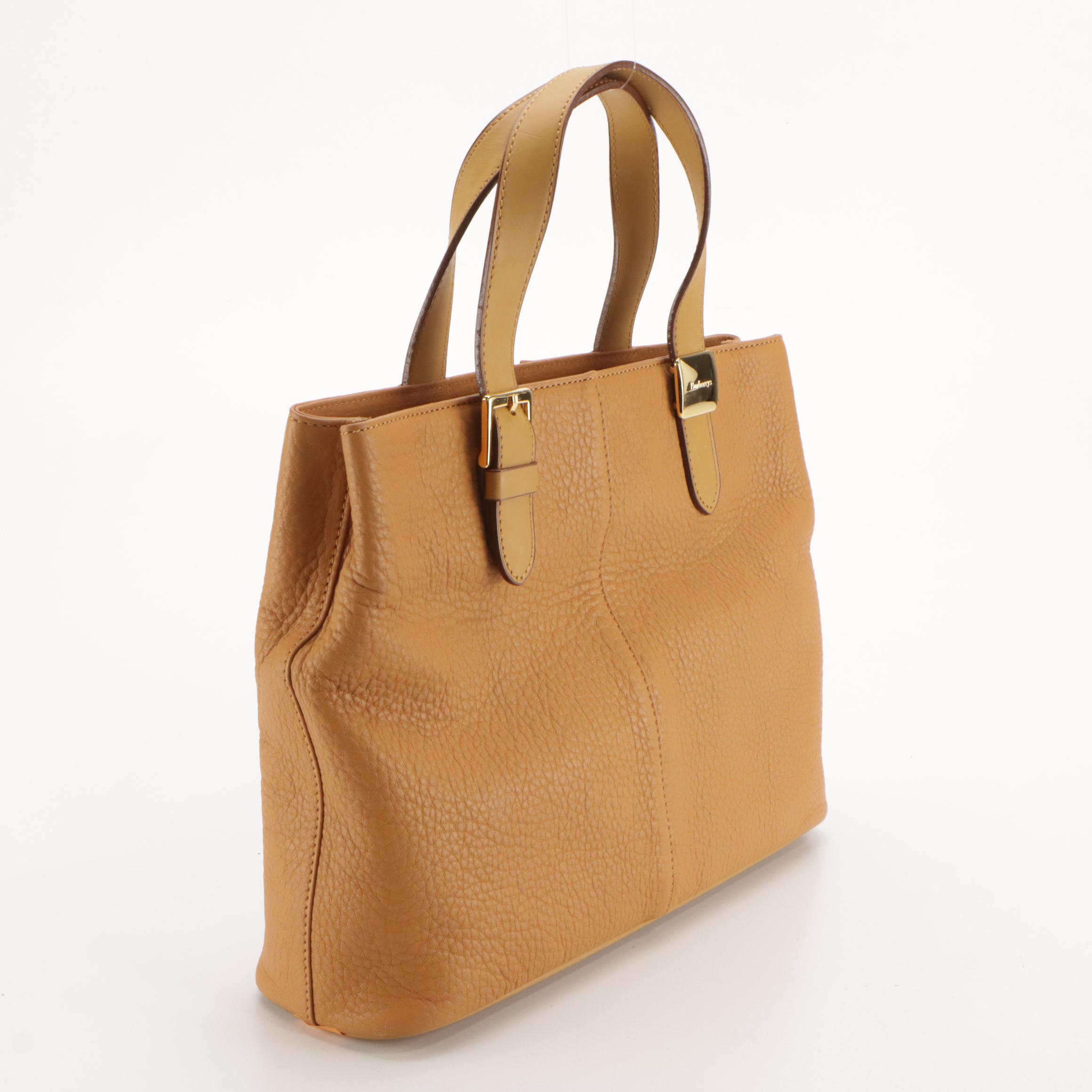 Burberrys Tan Brown Grained Calfskin Leather Tote with Box