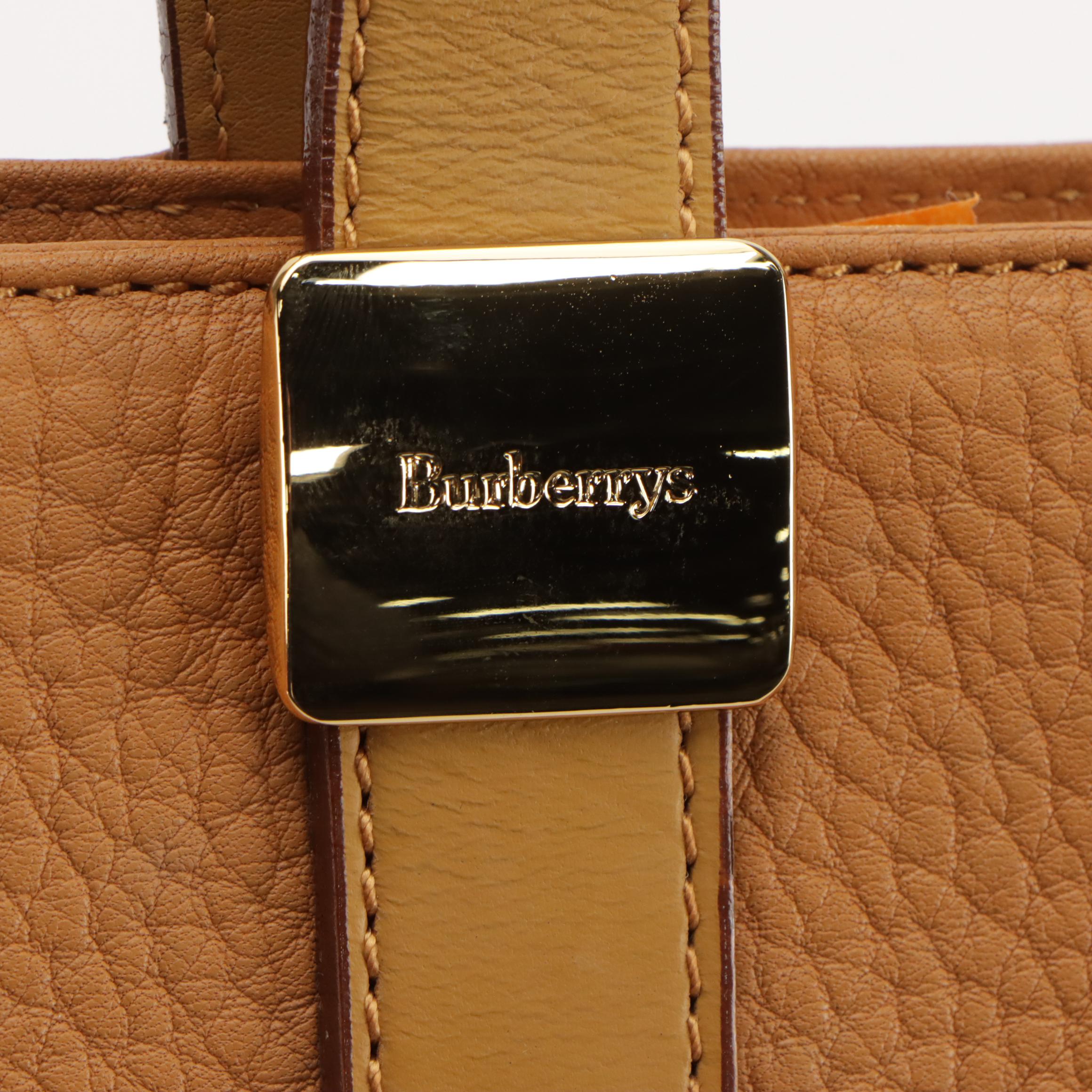Burberrys Tan Brown Grained Calfskin Leather Tote with Box