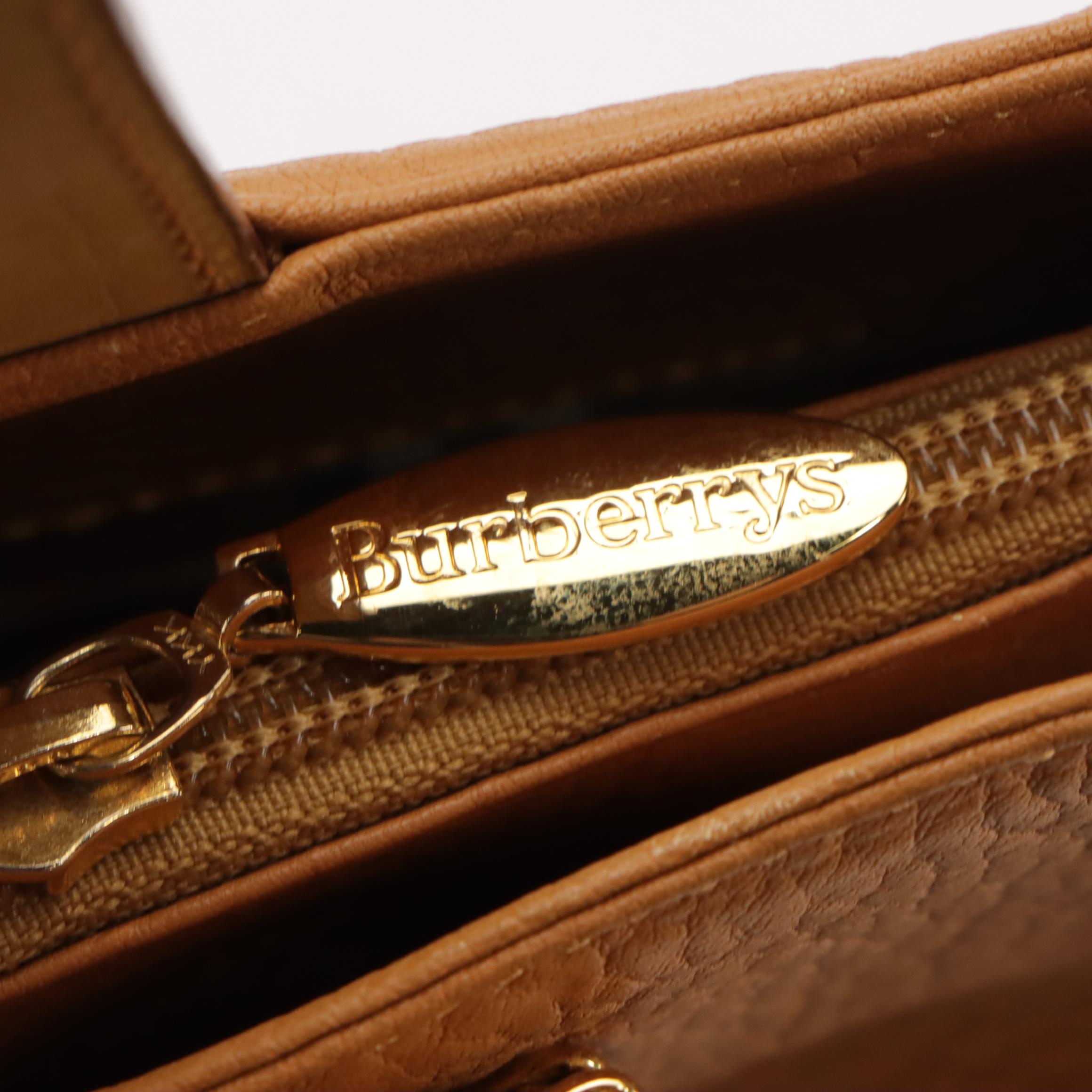 Burberrys Tan Brown Grained Calfskin Leather Tote with Box