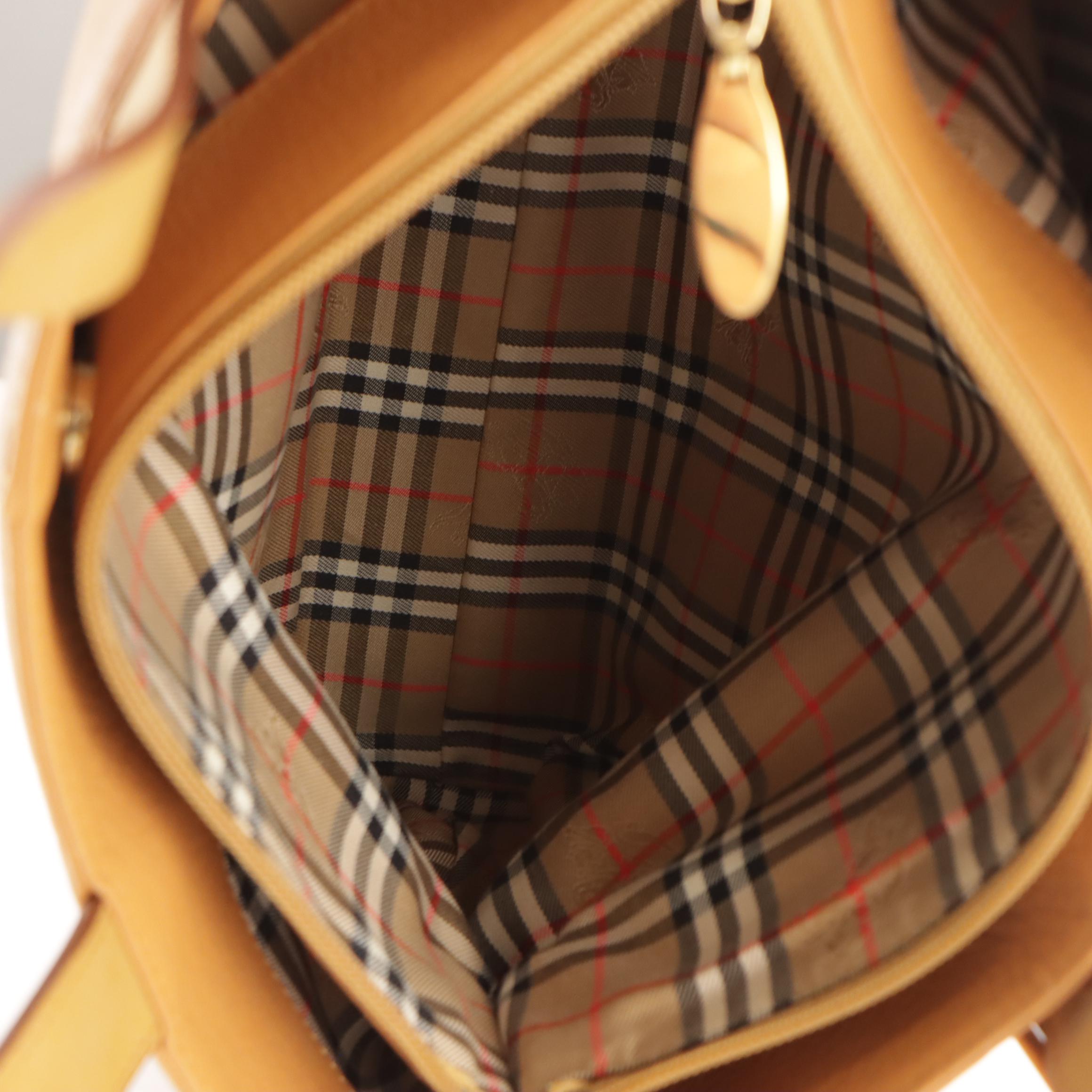 Burberrys Tan Brown Grained Calfskin Leather Tote with Box