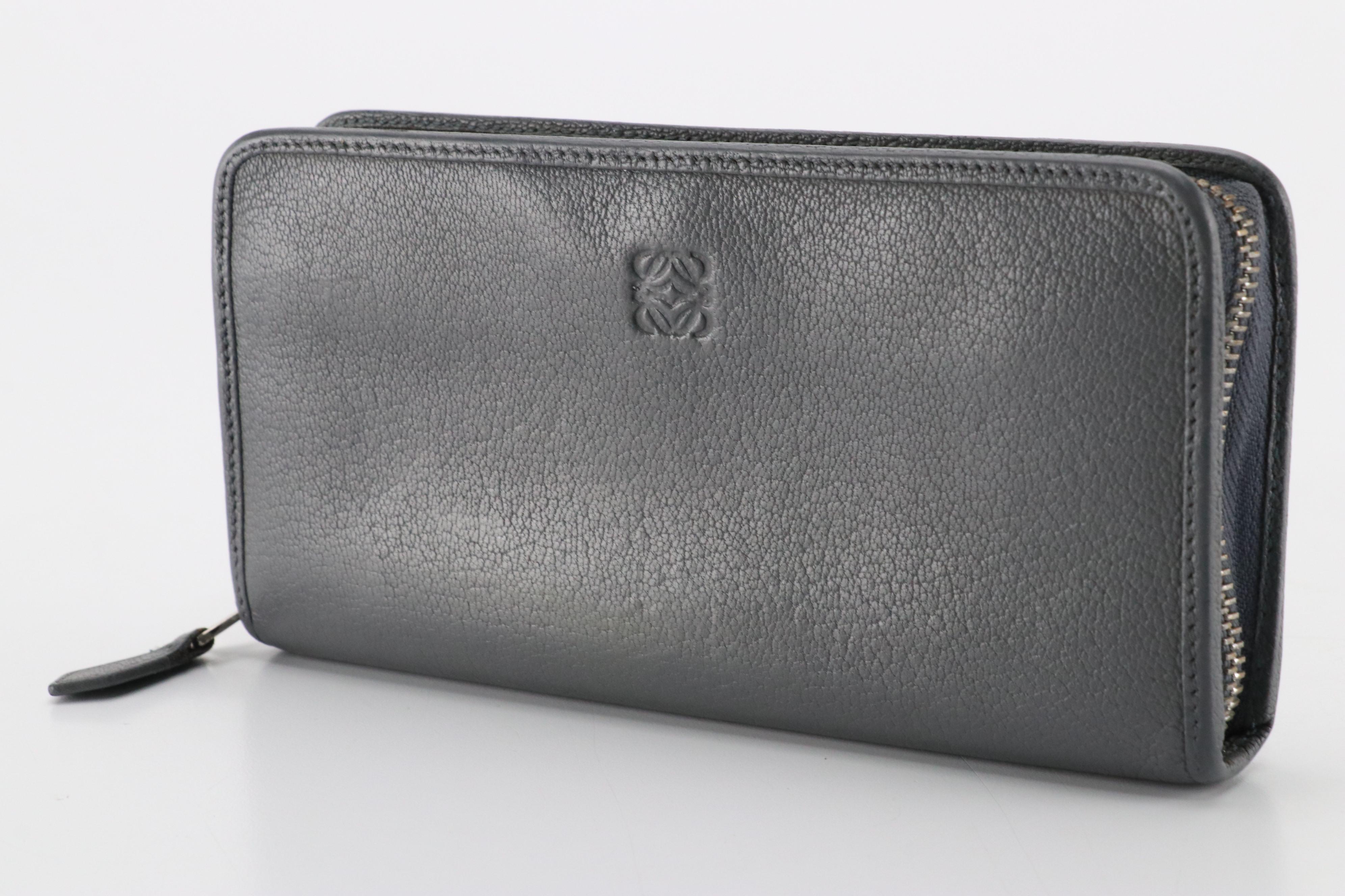 Loewe Zip-Around Wallet in Gray Grain Leather