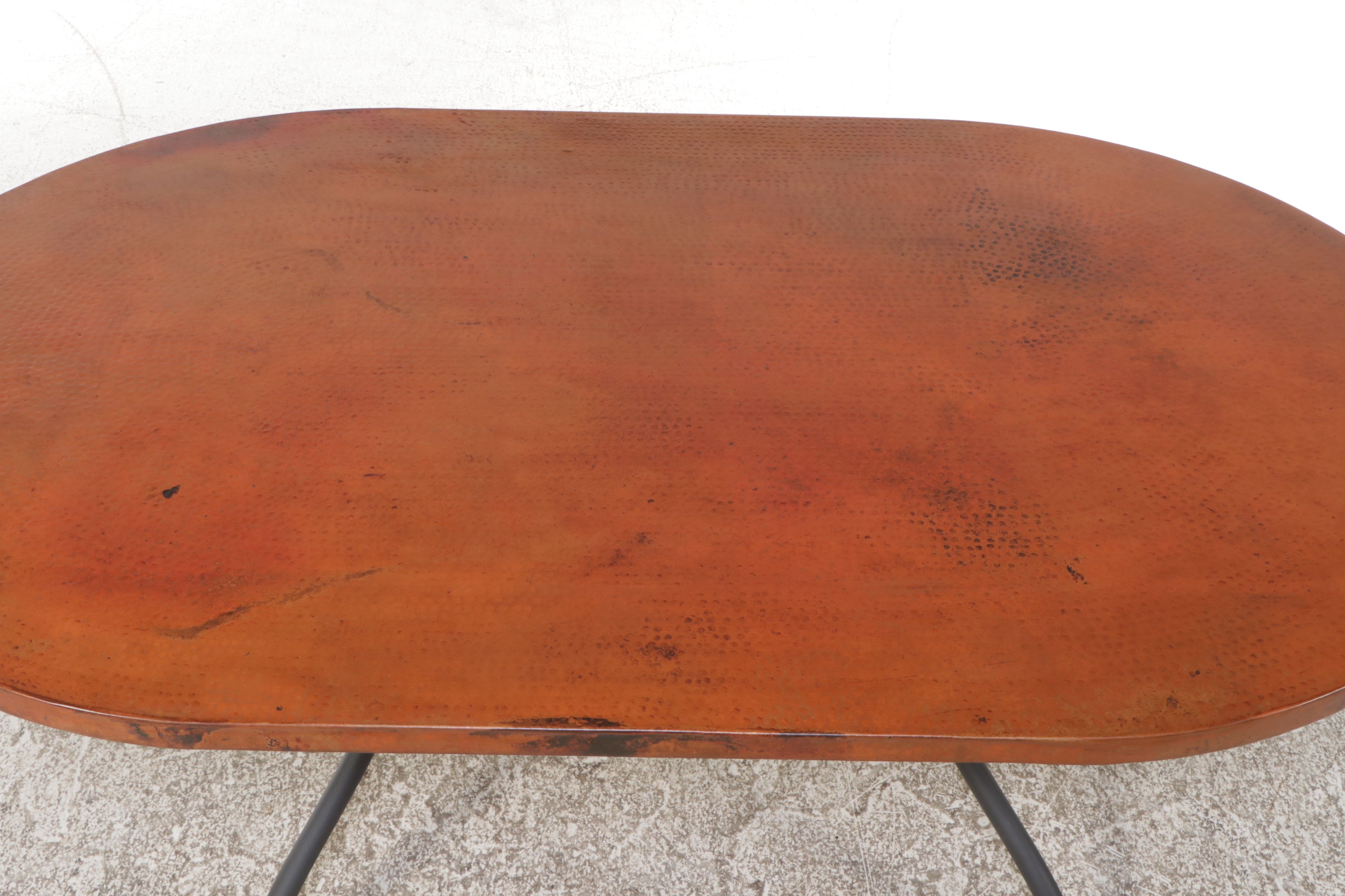 Mexican Hammered Copper Top and Metal Oval Dining Table