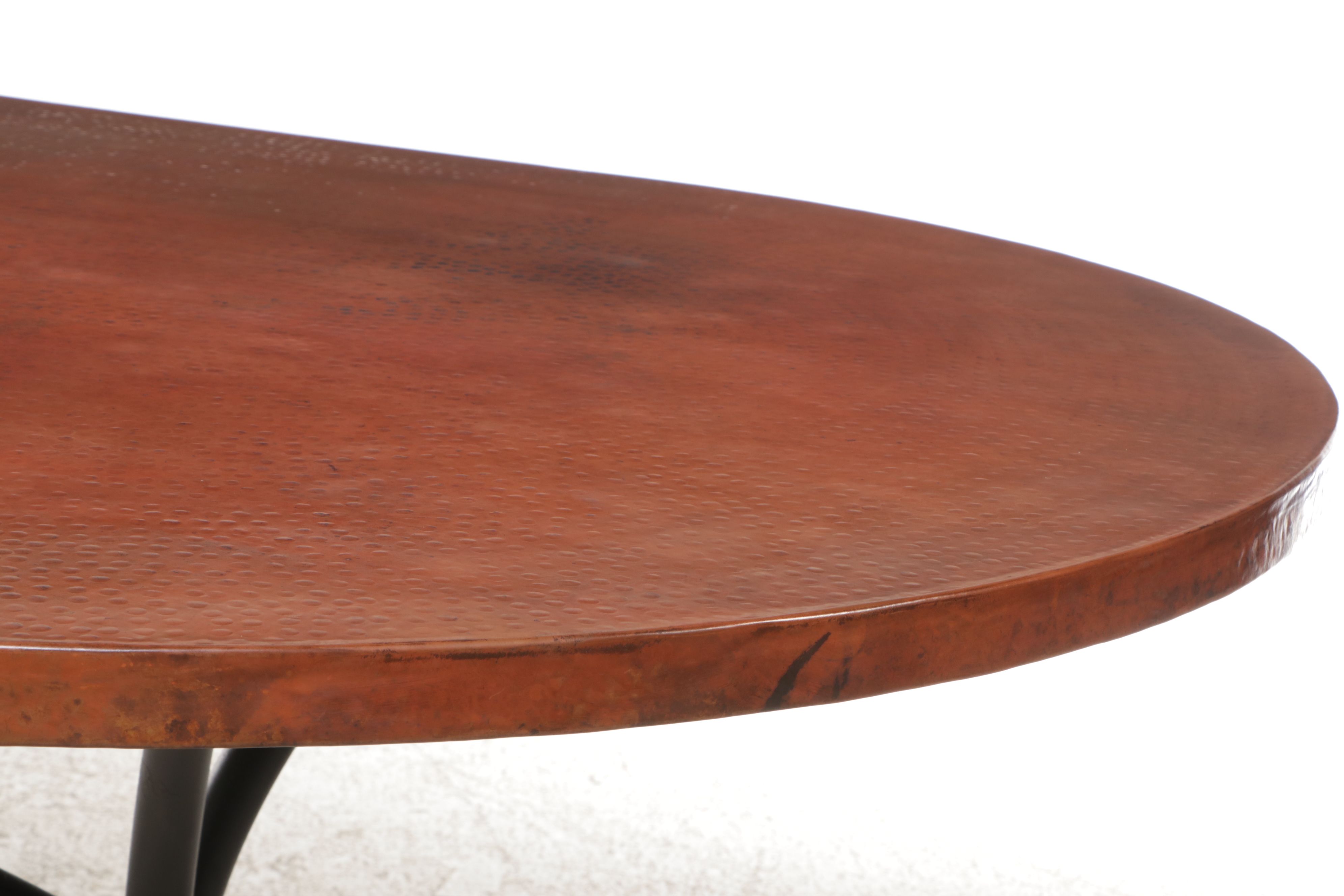 Mexican Hammered Copper Top and Metal Oval Dining Table