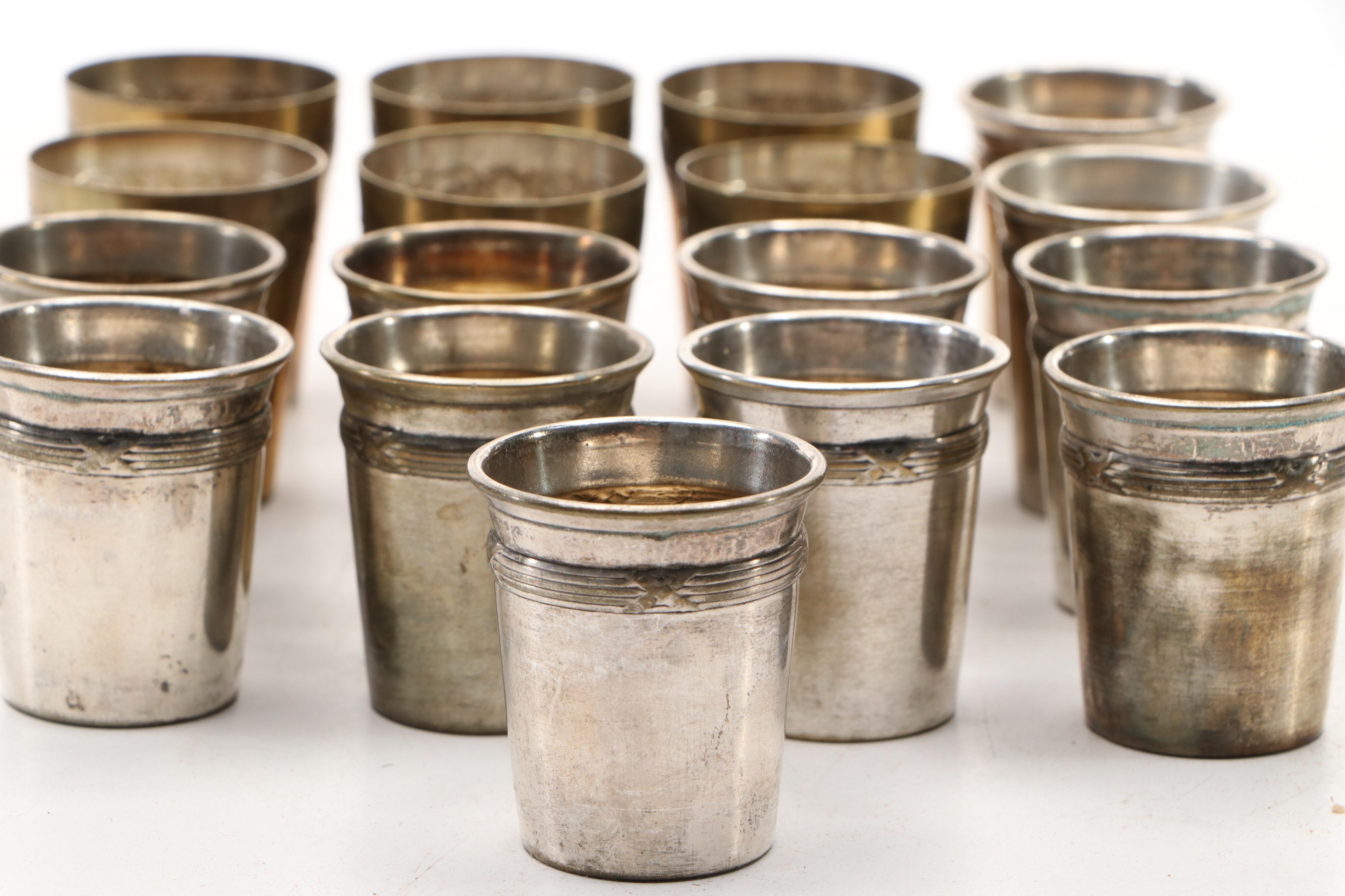 French Silver Plate Liquor Cups with Other Footed Bowl, 20th Century