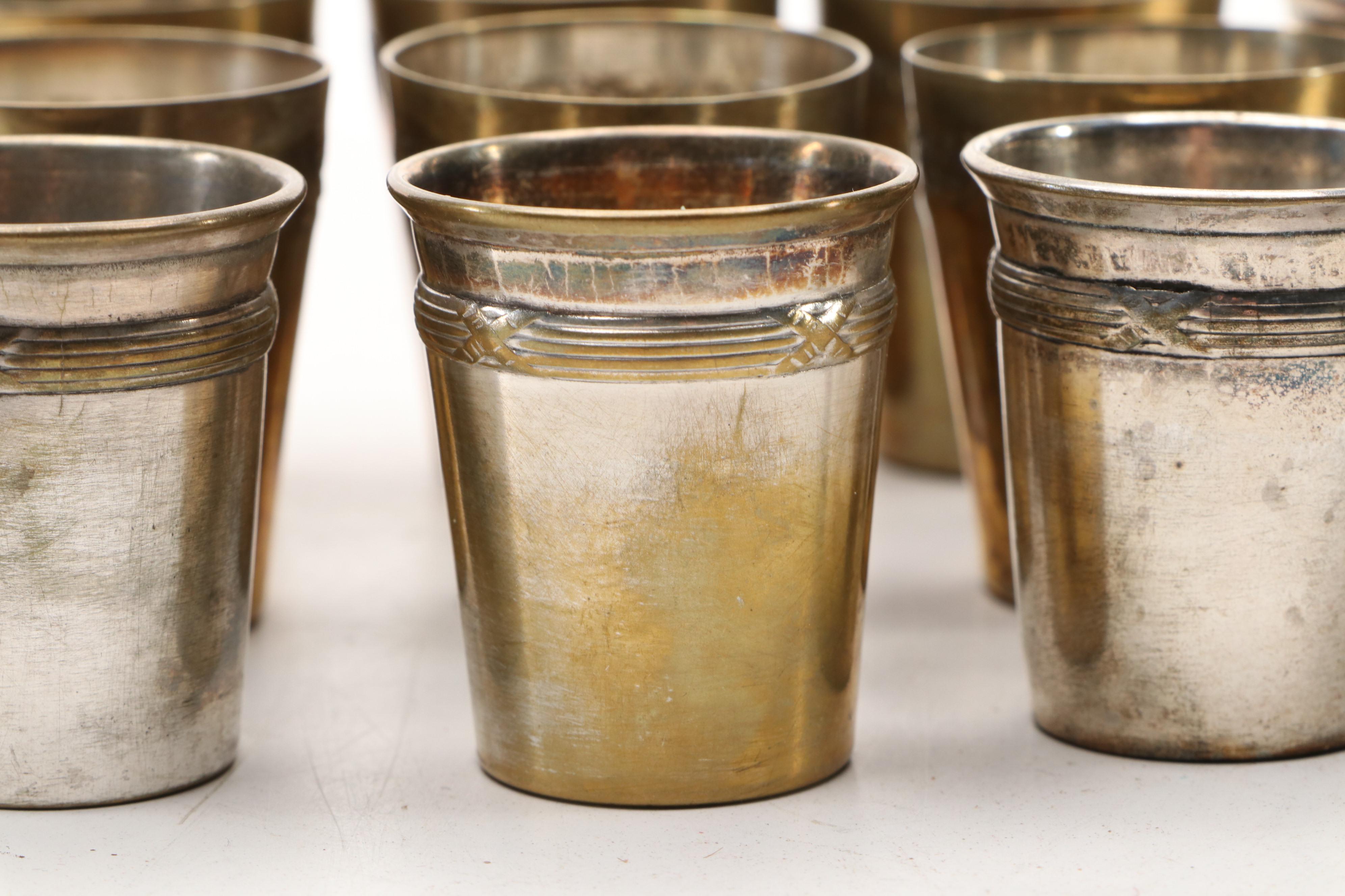 French Silver Plate Liquor Cups with Other Footed Bowl, 20th Century