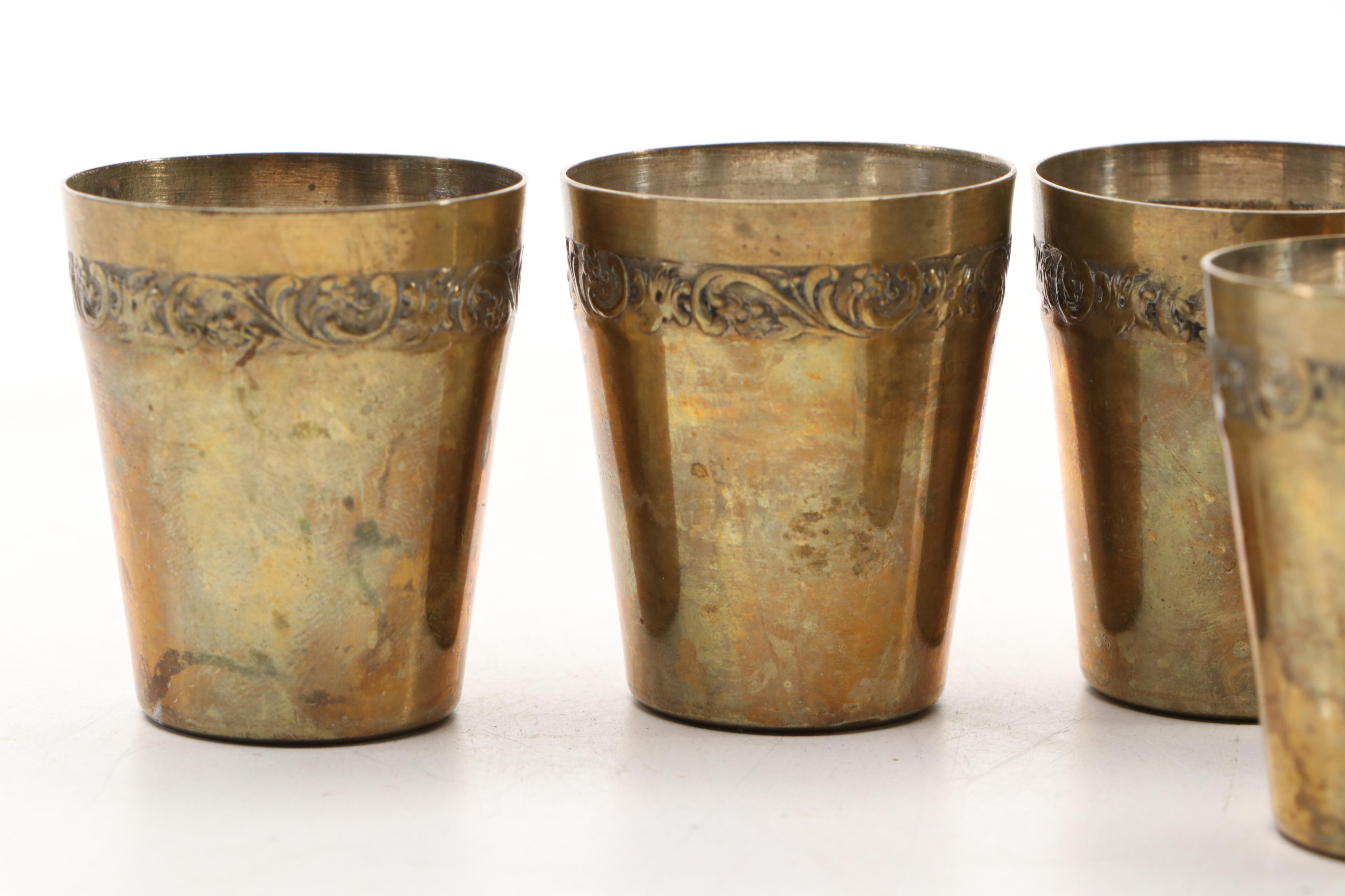 French Silver Plate Liquor Cups with Other Footed Bowl, 20th Century