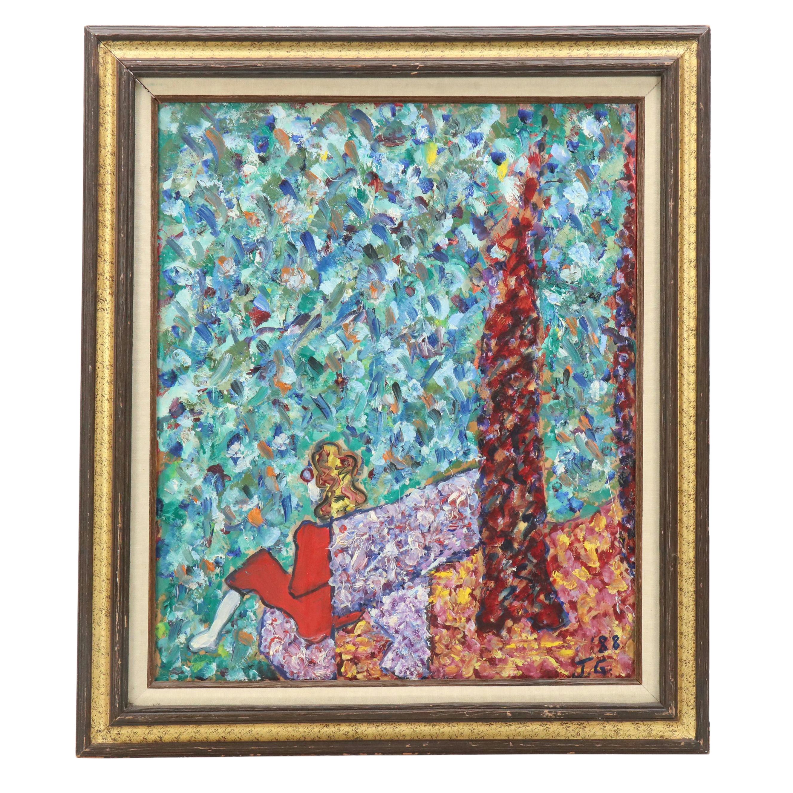 Janice Guttman Modernist Figural Oil Painting, 1988