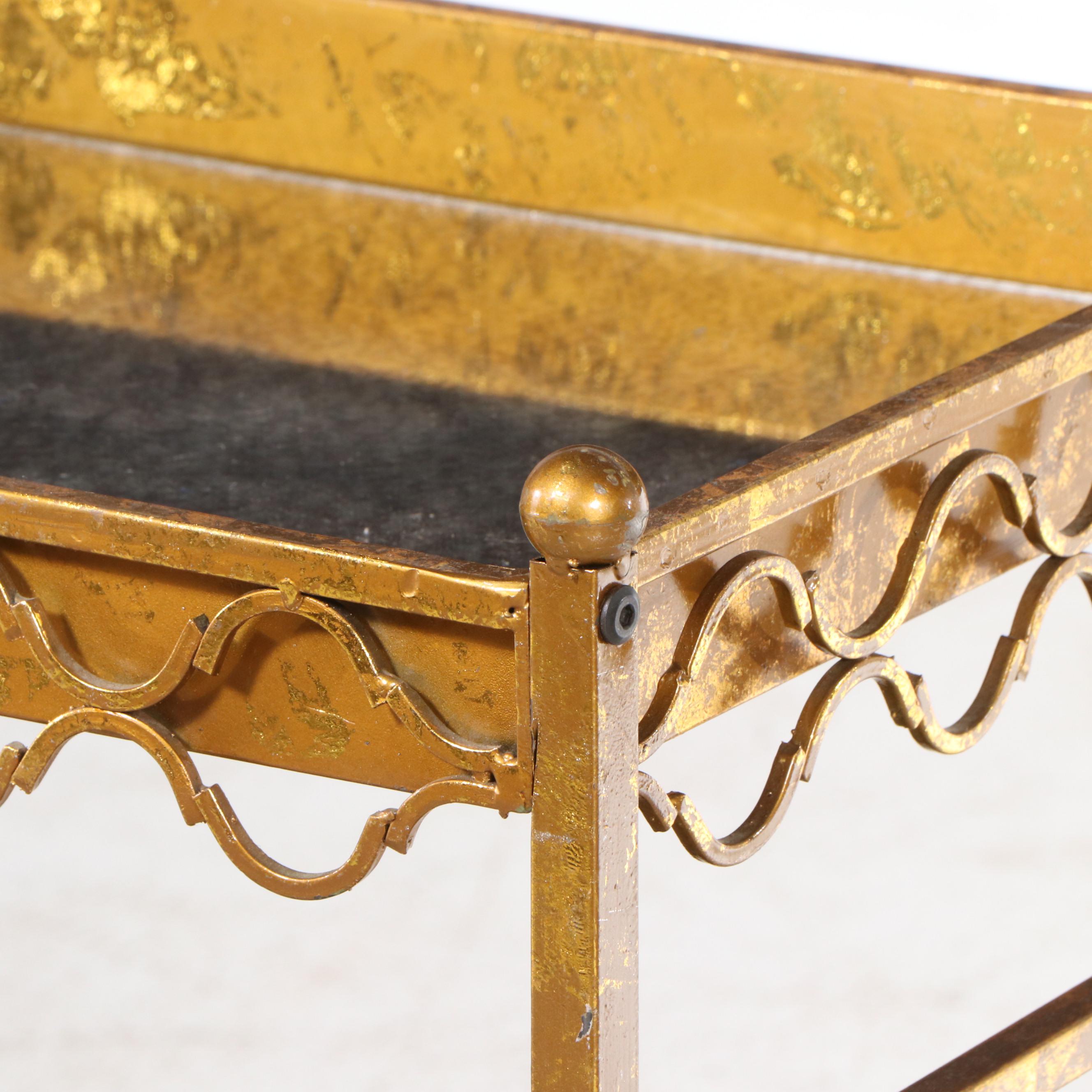 Italian Regency Style Metal Quatrefoil Mirrored Rolling Bar Car