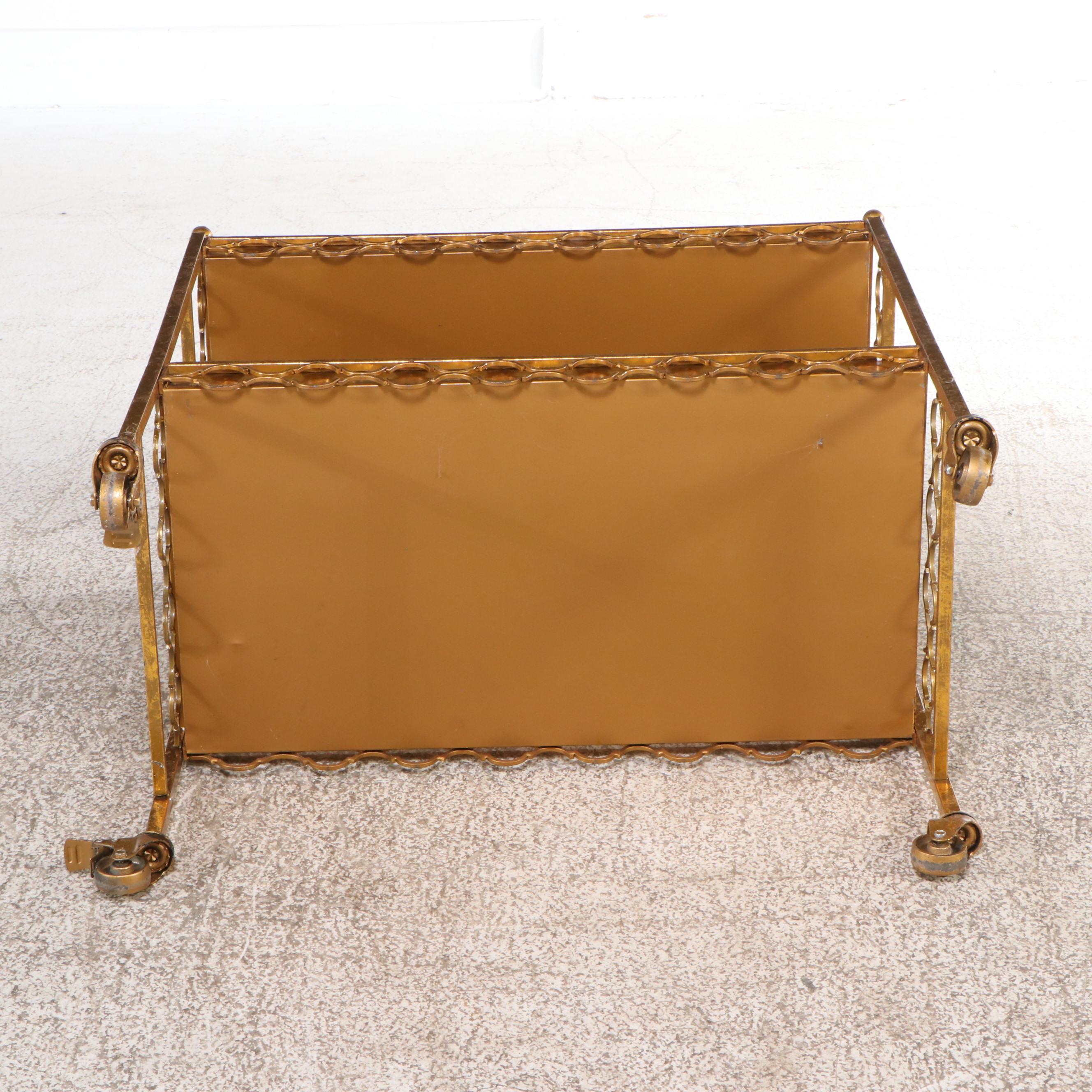 Italian Regency Style Metal Quatrefoil Mirrored Rolling Bar Car