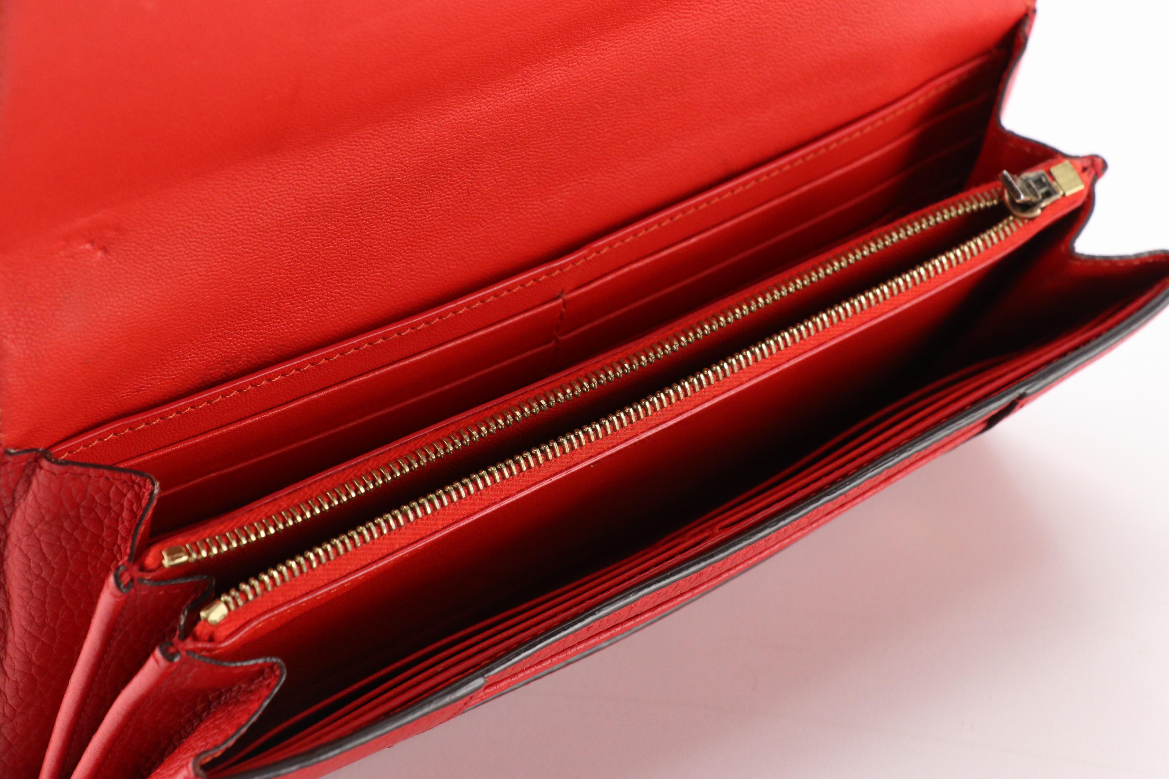 Céline Wallet-on Chain in Red Calfskin Grain Leather