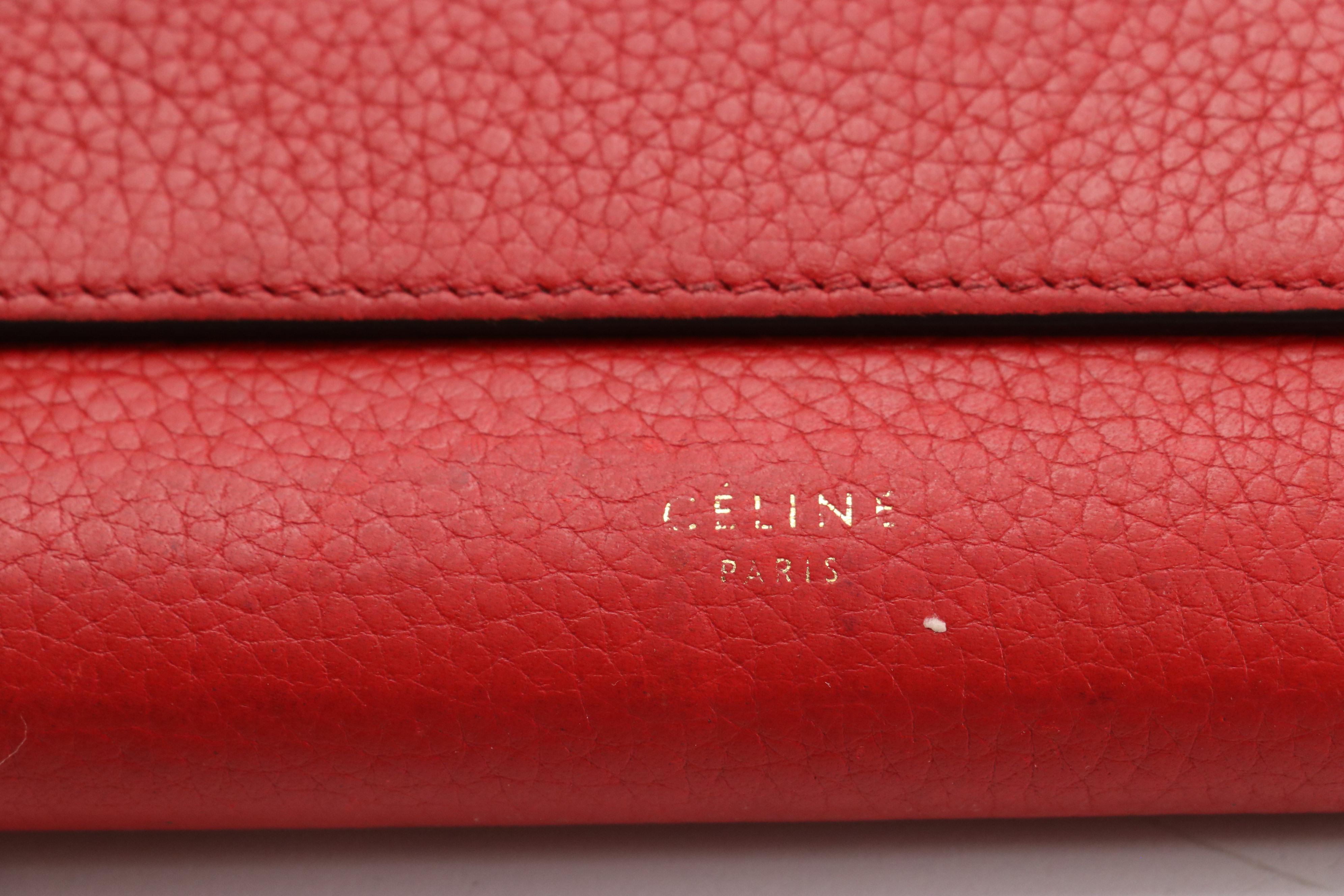 Céline Wallet-on Chain in Red Calfskin Grain Leather