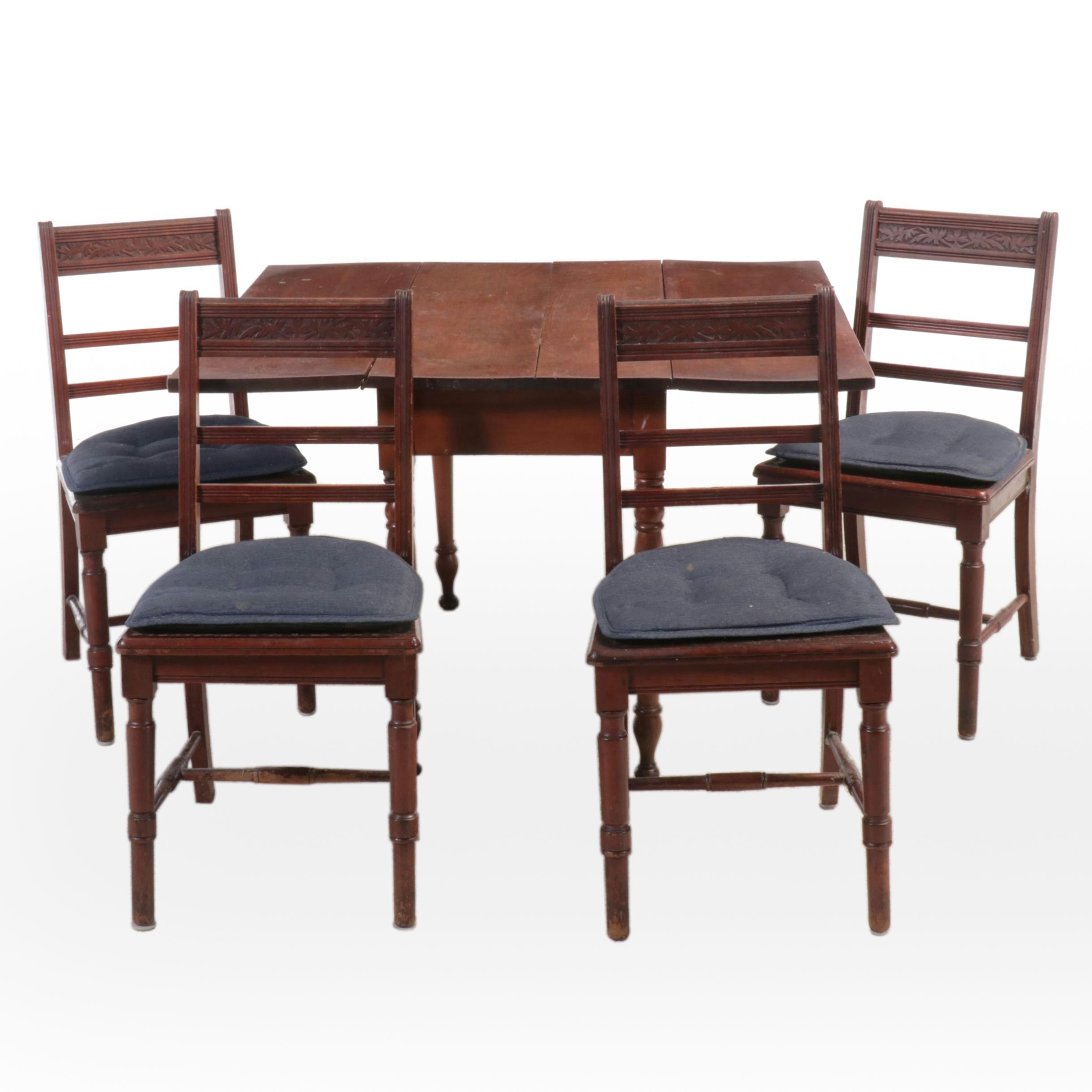 Sheraton Style Walnut Drop-Leaf Dining Table and Four Chairs, Early 20th Century