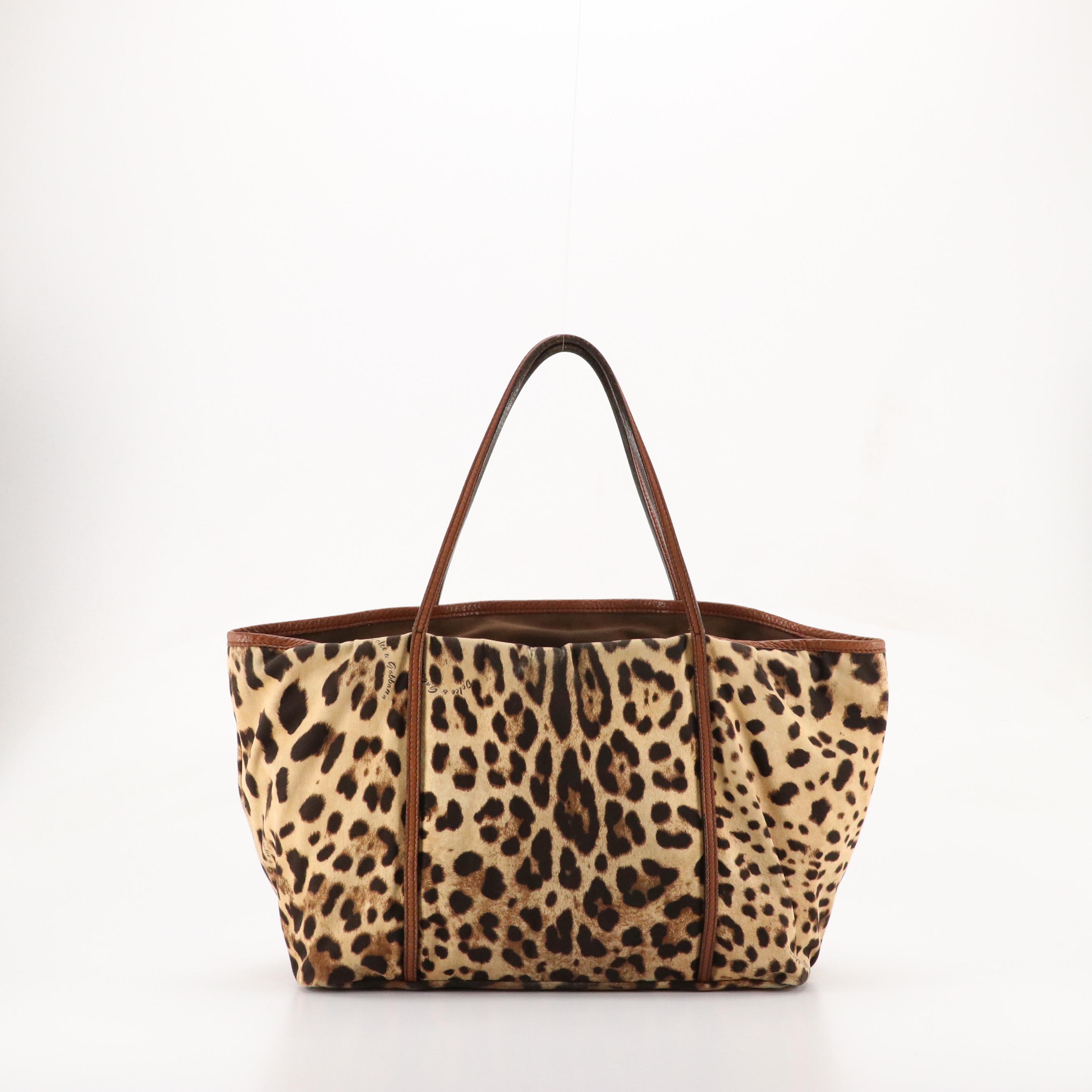 Dolce & Gabbana Animalier Tote in Animal Printed Canvas and Brown Leather Trim