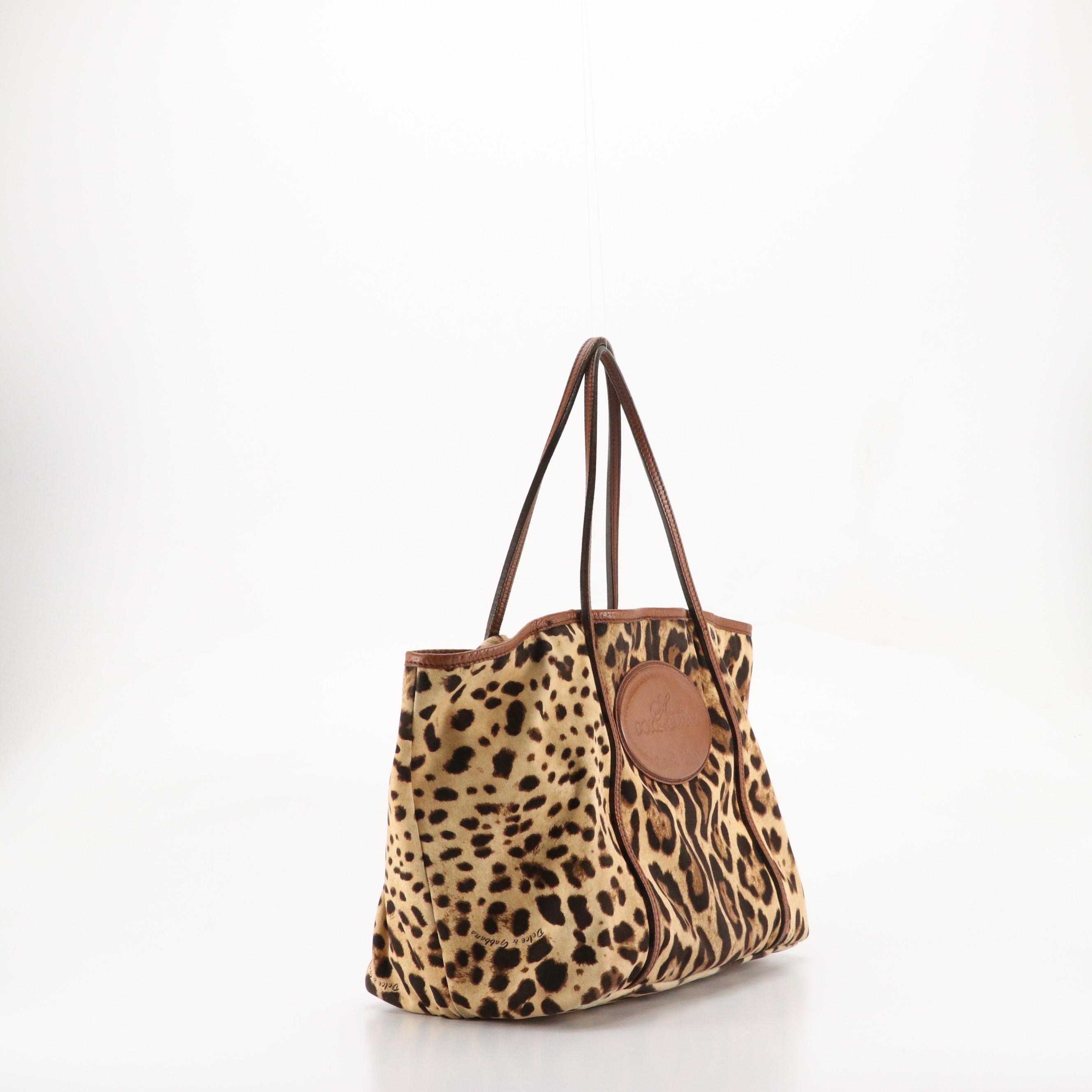 Dolce & Gabbana Animalier Tote in Animal Printed Canvas and Brown Leather Trim