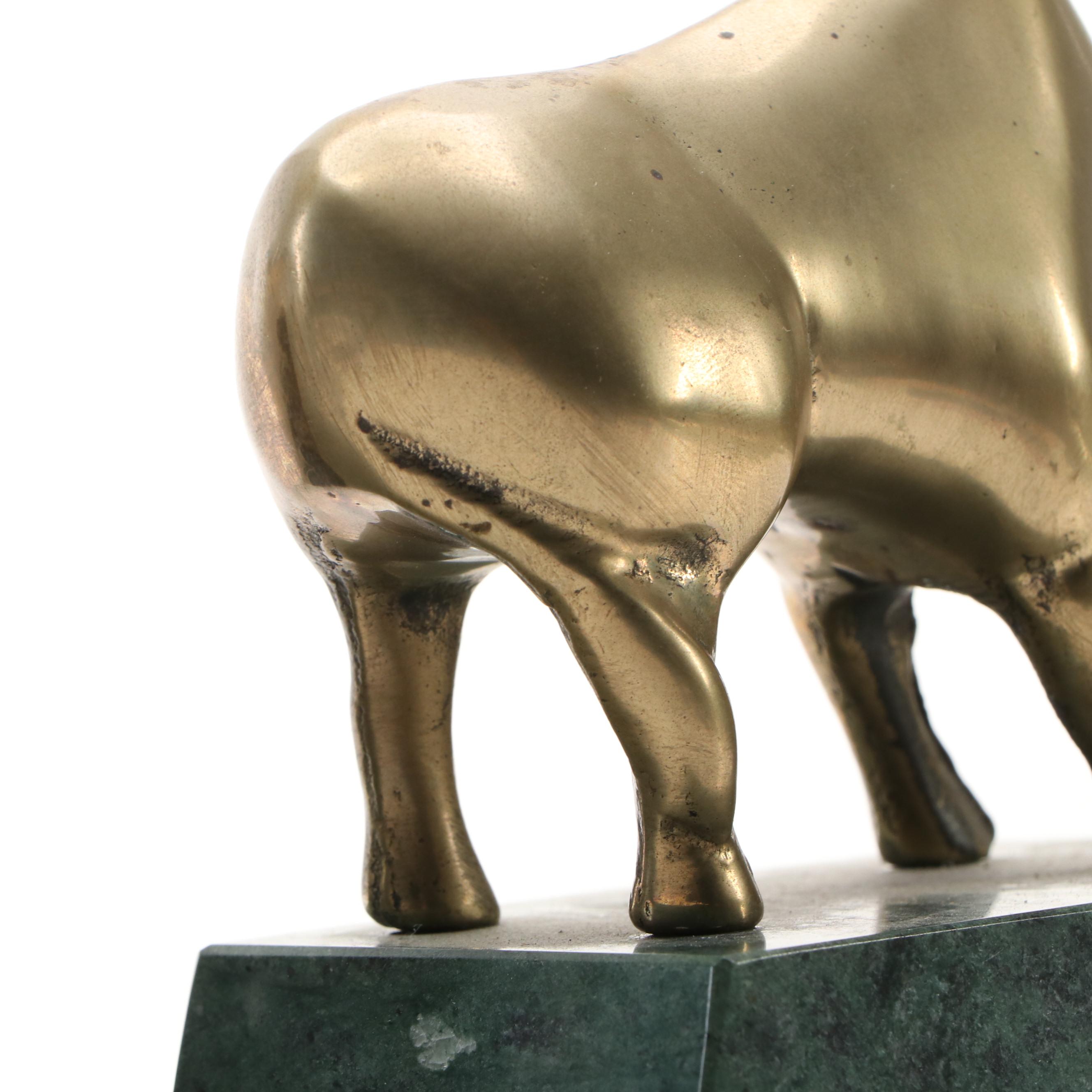 Bear and Bull Brass and Green Marble Bookends with Stone Bear Figurine