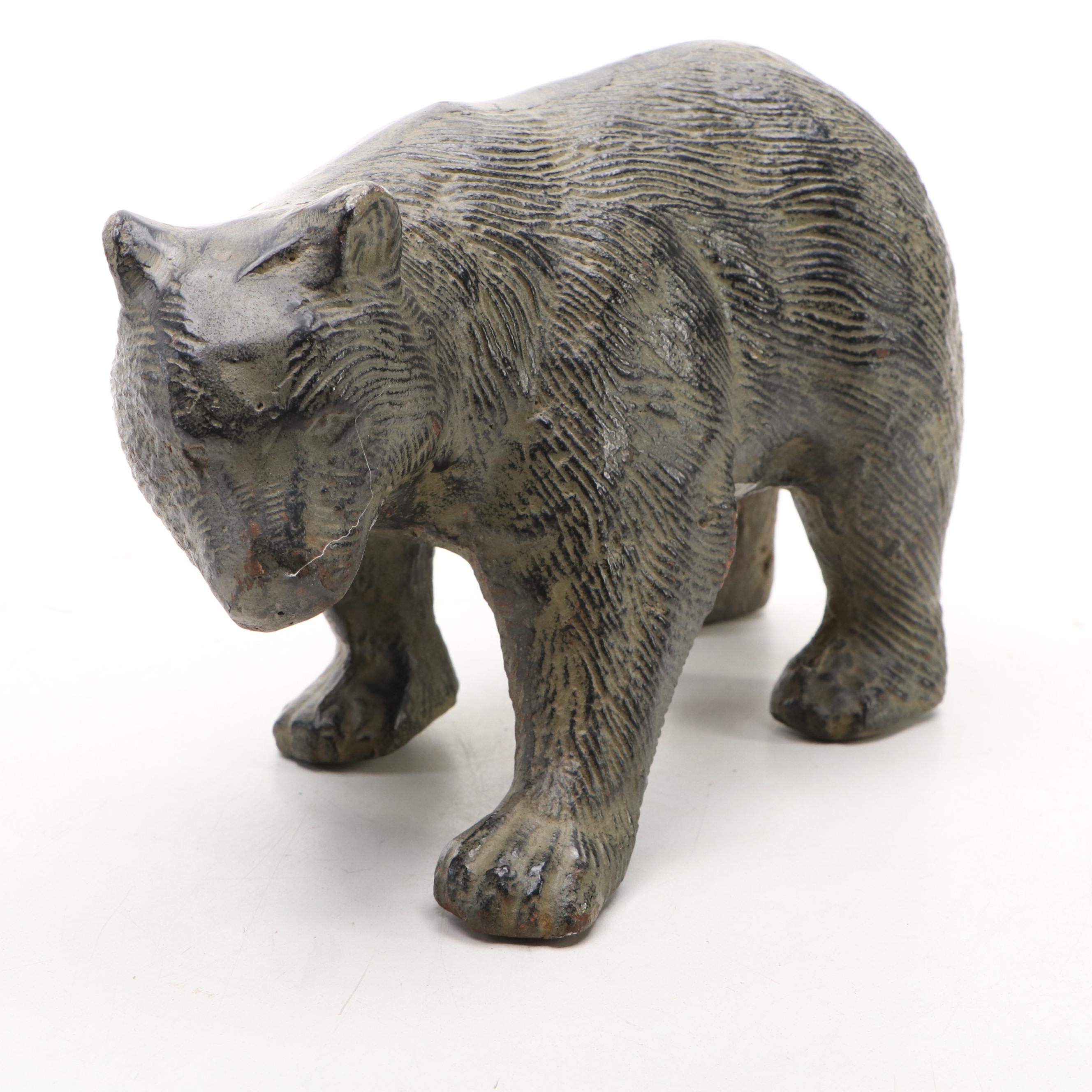 Bear and Bull Brass and Green Marble Bookends with Stone Bear Figurine