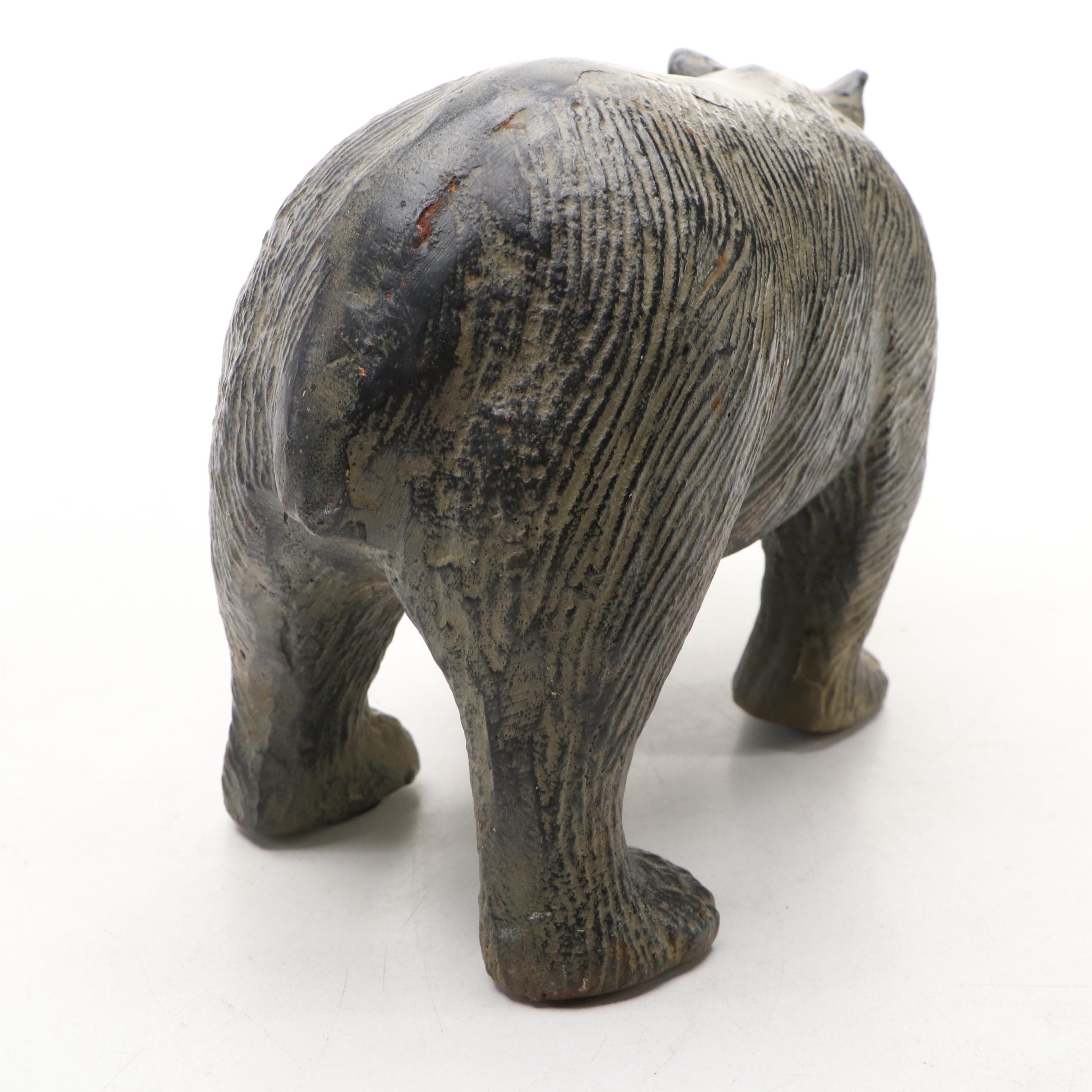 Bear and Bull Brass and Green Marble Bookends with Stone Bear Figurine