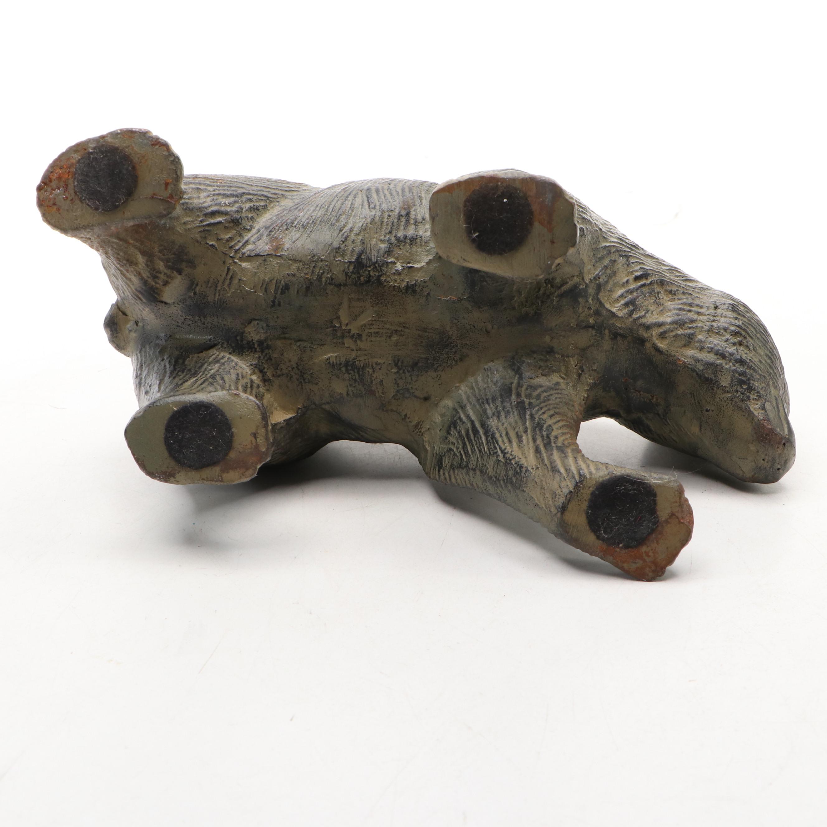 Bear and Bull Brass and Green Marble Bookends with Stone Bear Figurine