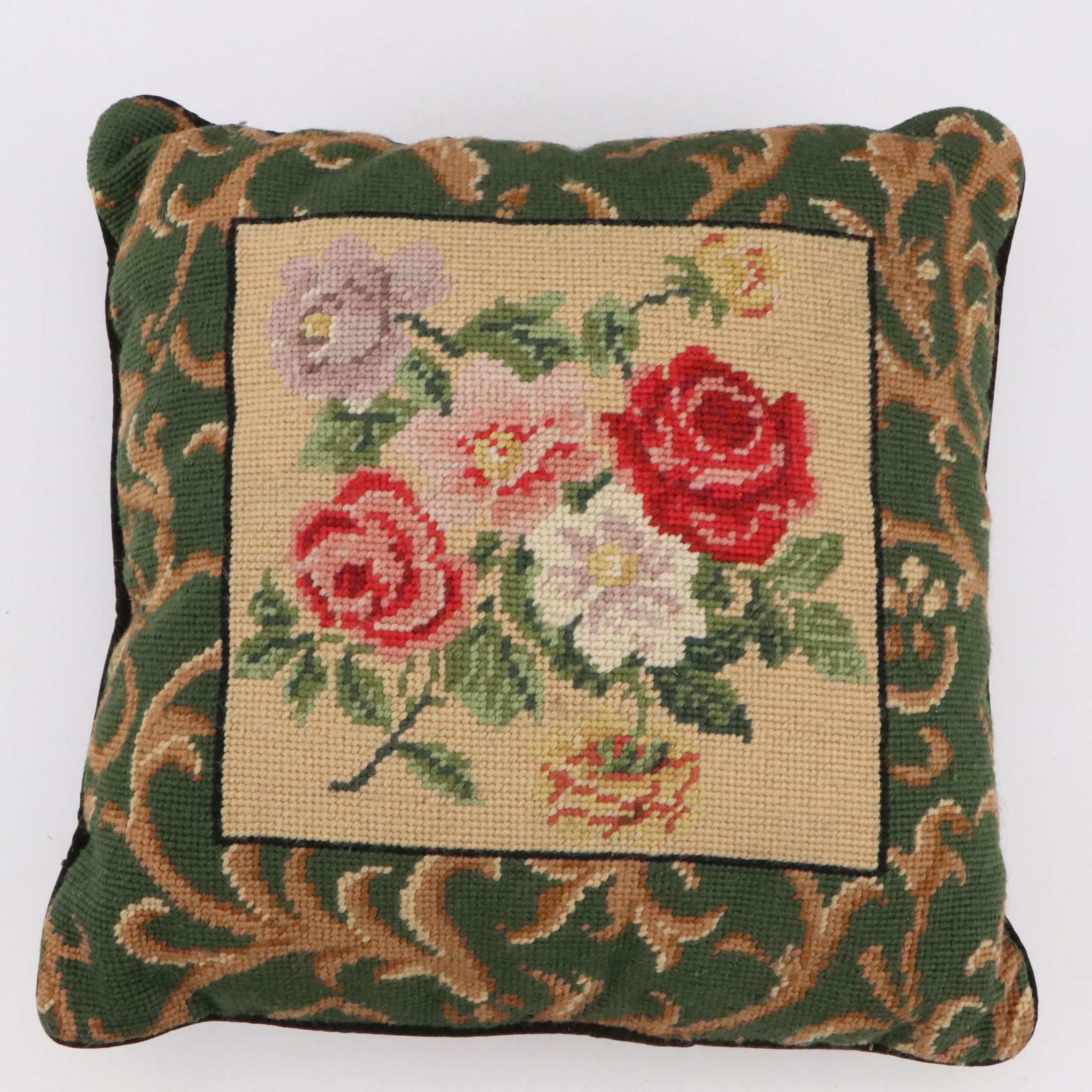 Needlepoint Rose Pattern Accent Pillows