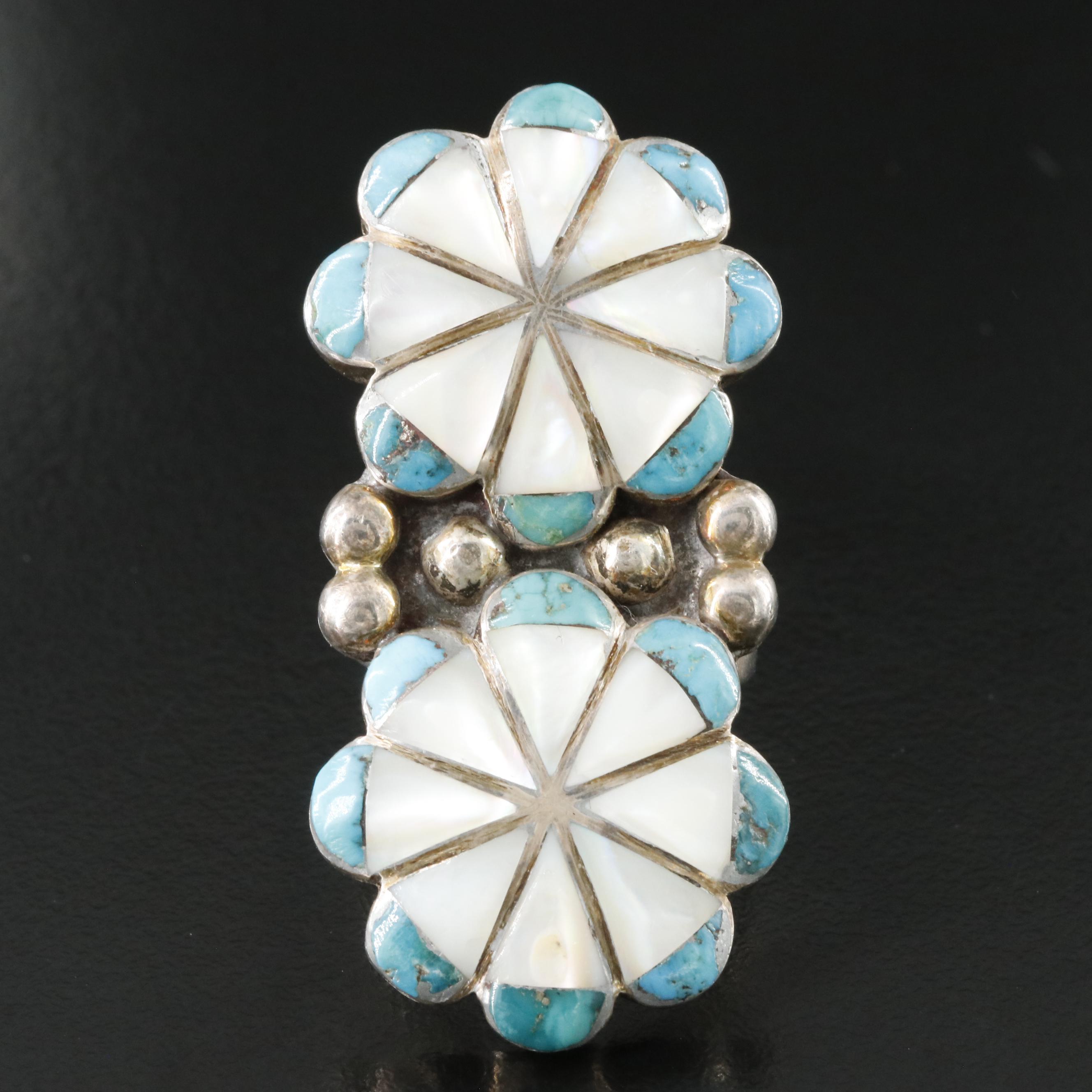Southwestern Sterling Turquoise and Mother-of-Pearl Ring
