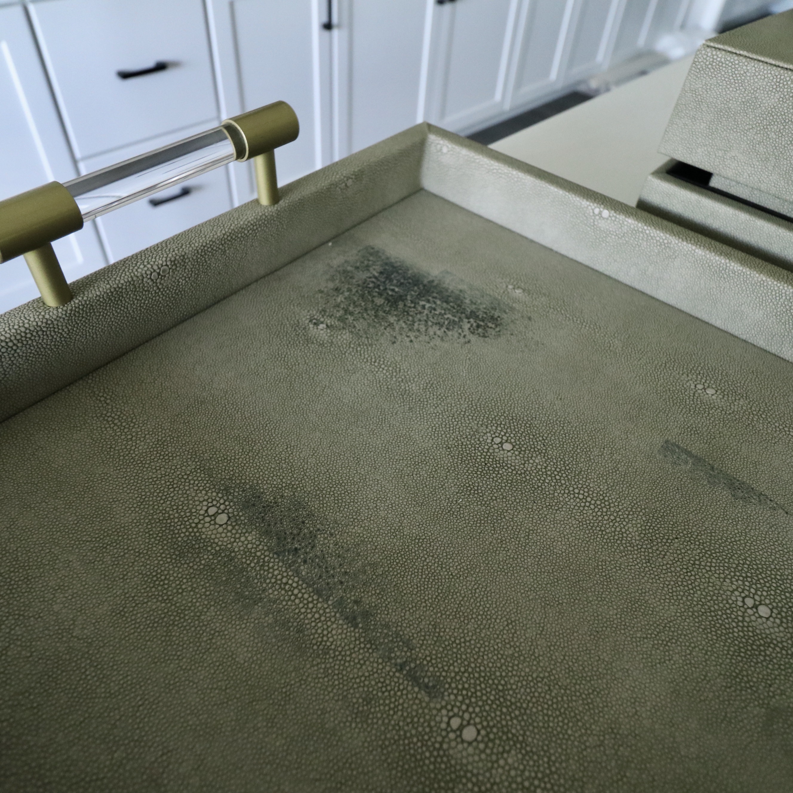 Trojan Wood Horse on Plinth, Faux Shagreen Trays and Boxes, and Accent Pillows