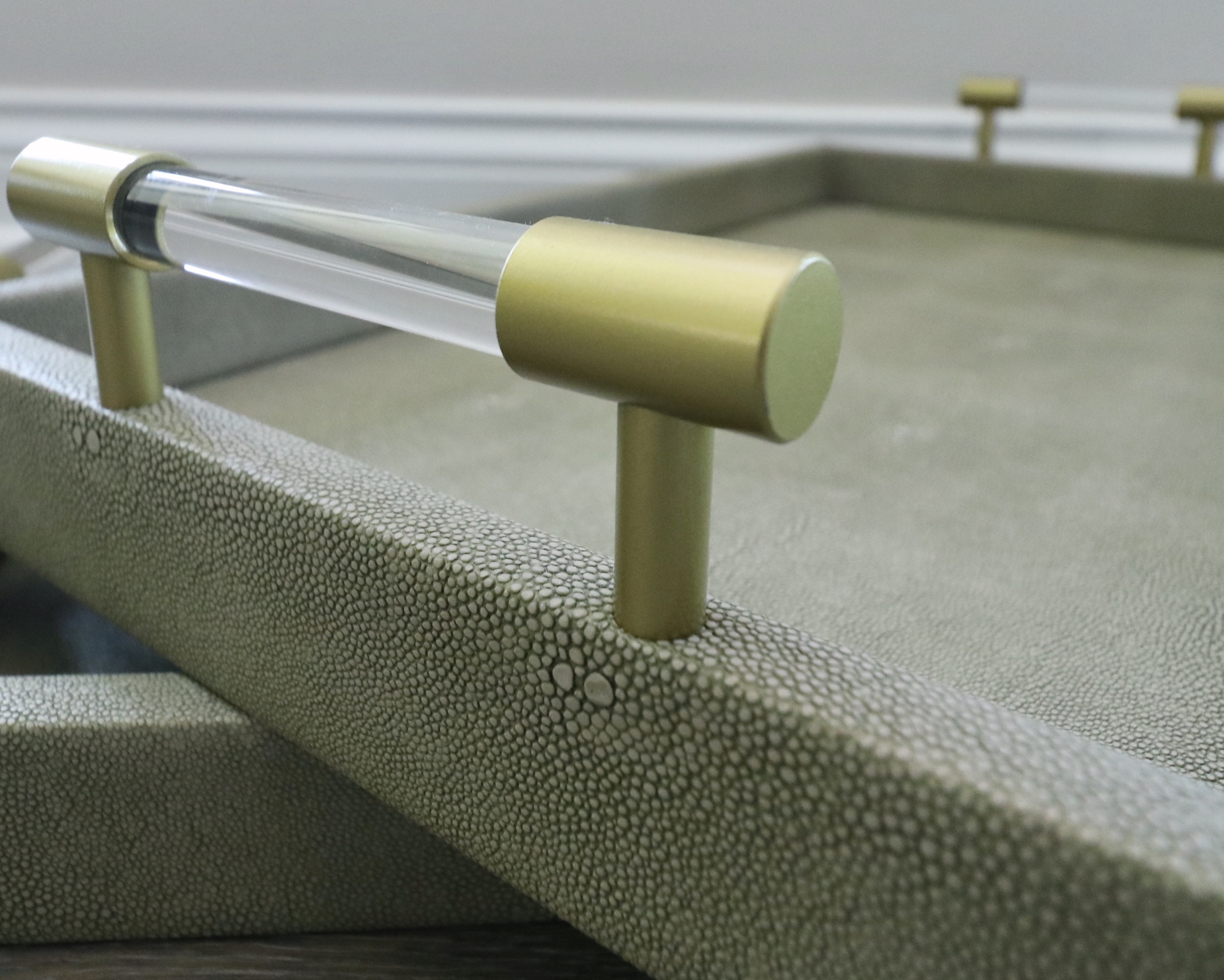 Trojan Wood Horse on Plinth, Faux Shagreen Trays and Boxes, and Accent Pillows