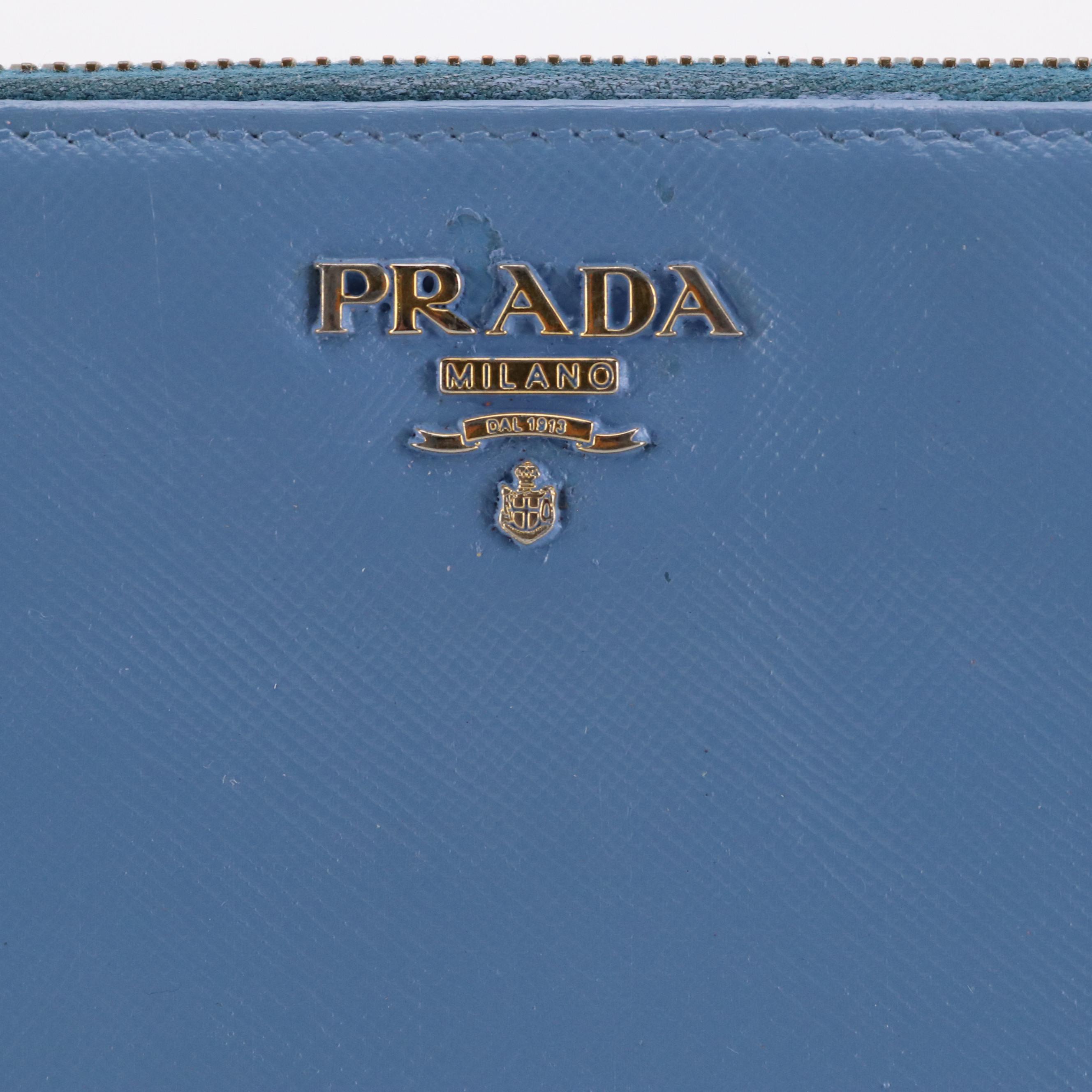 Prada Zip-Around Wallet in Blue Saffiano Leather