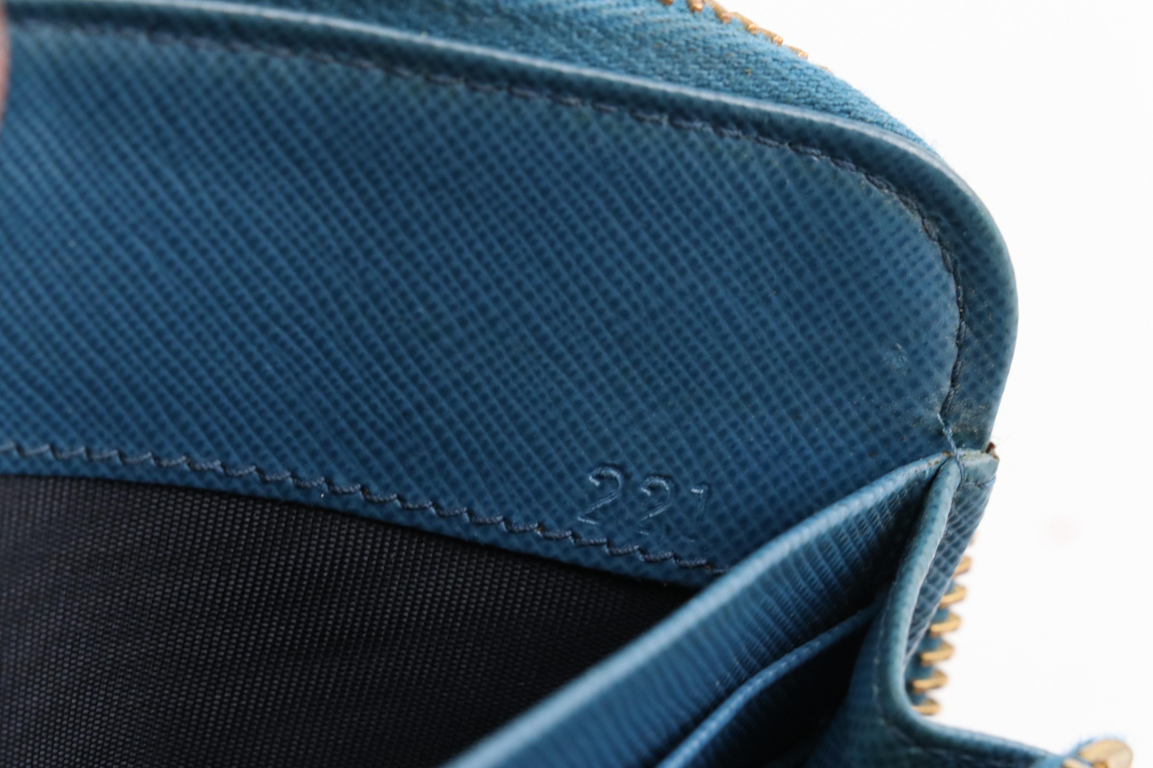 Prada Zip-Around Wallet in Blue Saffiano Leather