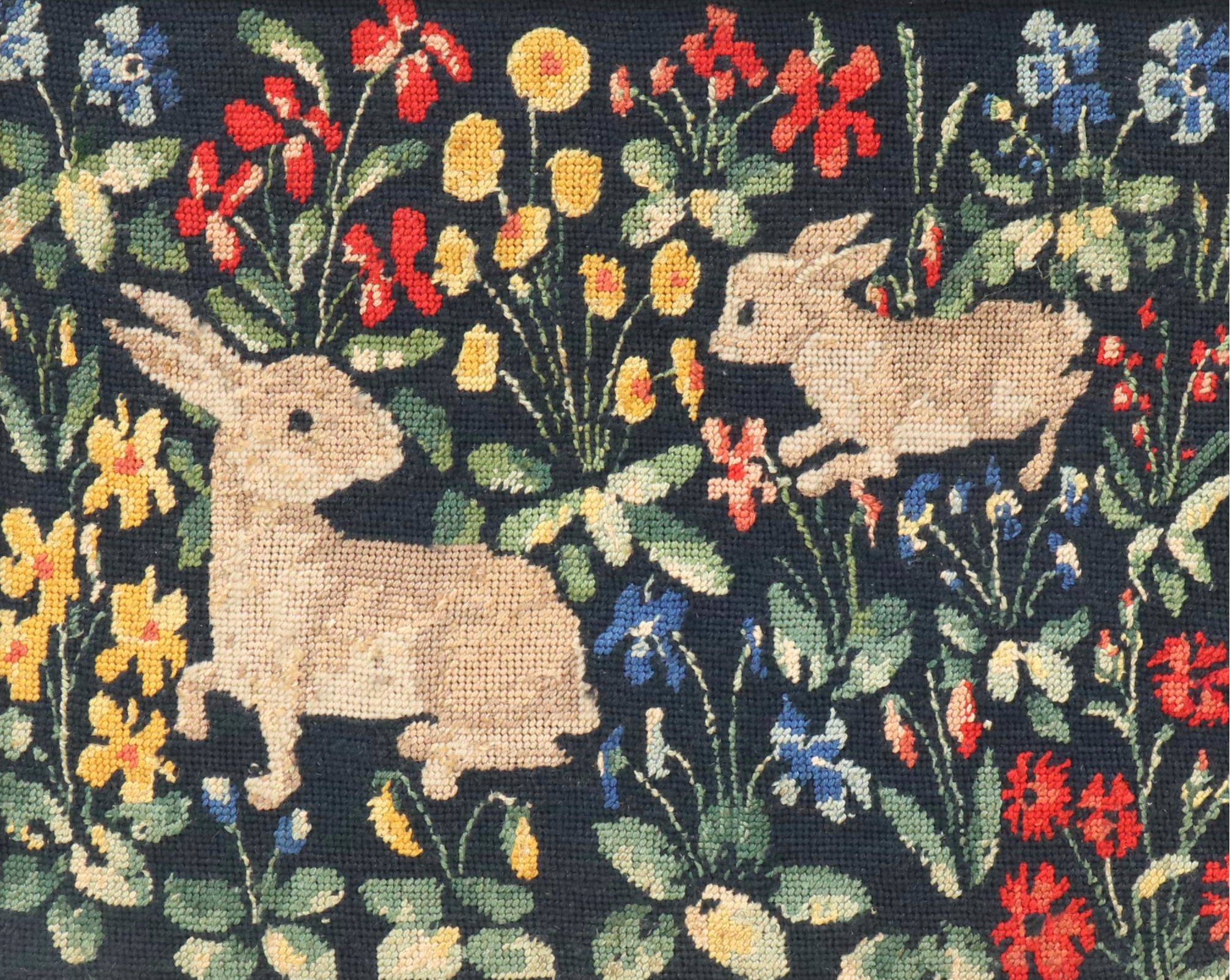 Needlepoint of Rabbits in Millefleur After Cluny Renaissance Tapestries