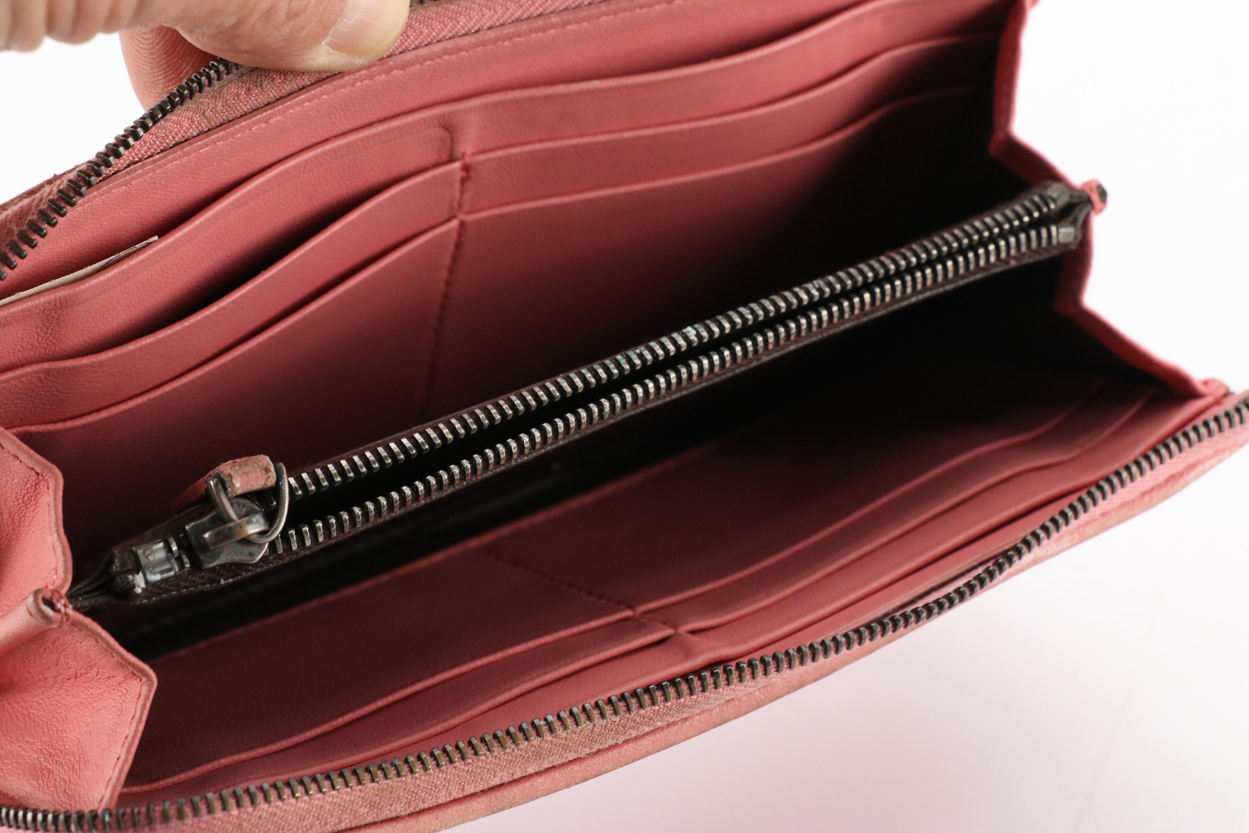 Bottega Veneta Zip-Around Wristlet Wallet in Pink Intrecciato Lambskin Leather