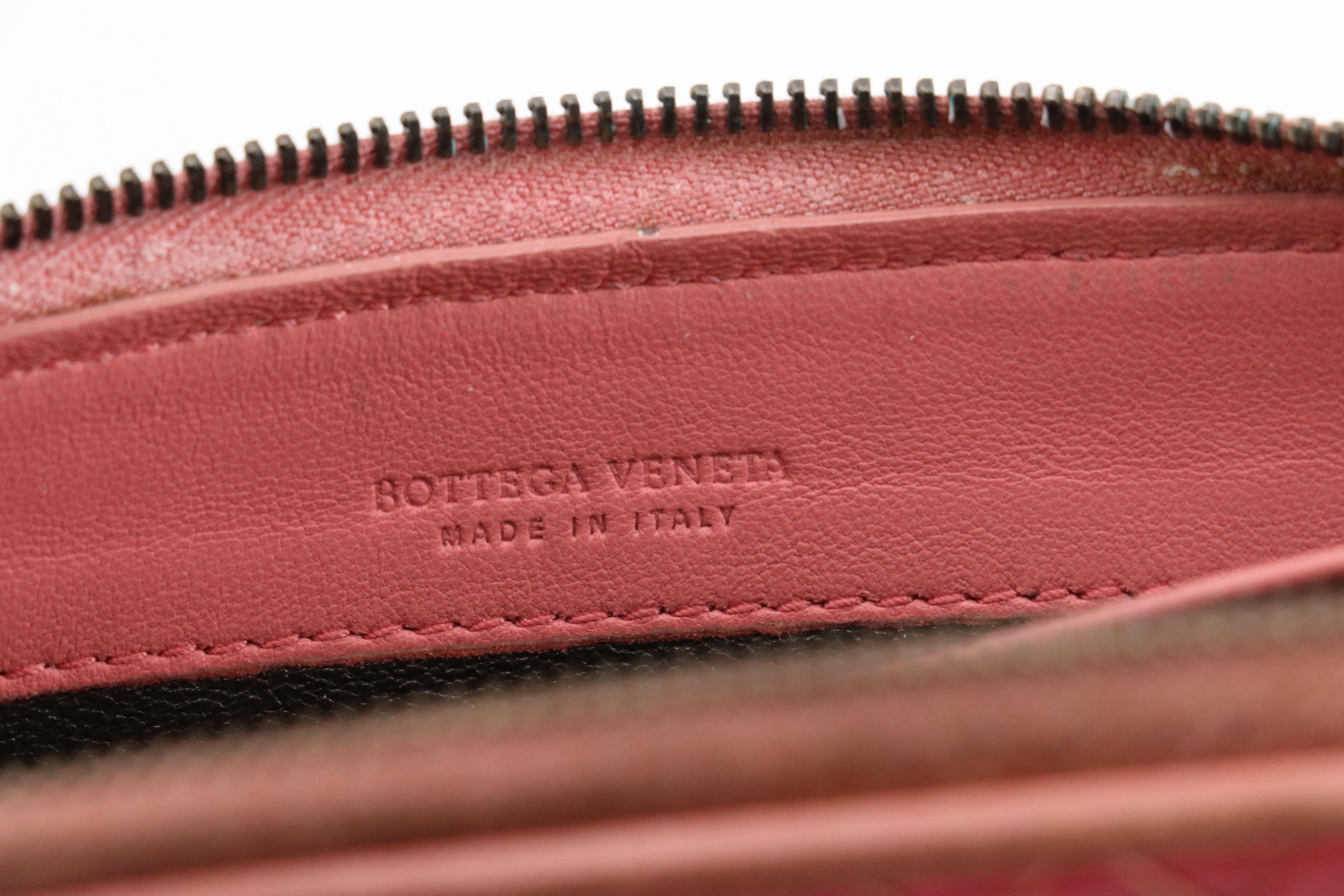 Bottega Veneta Zip-Around Wristlet Wallet in Pink Intrecciato Lambskin Leather