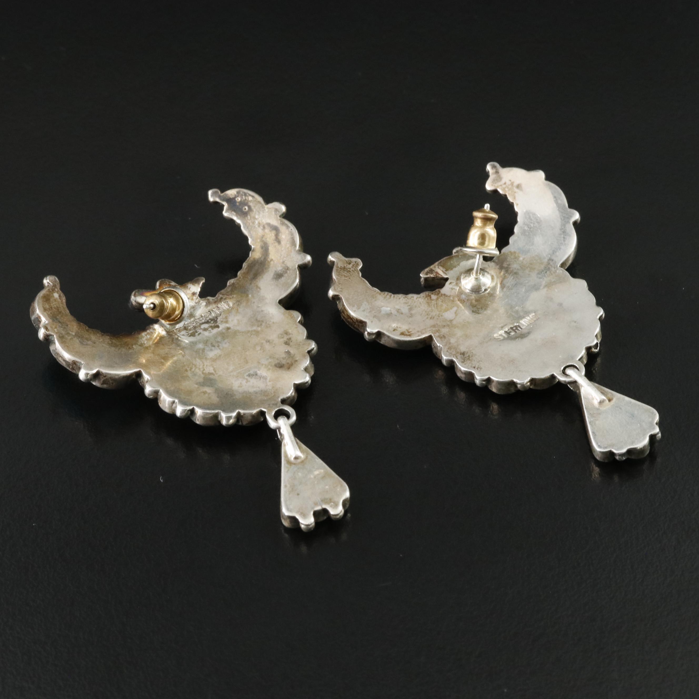 Southwestern Sterling Turquoise and Gemstone Thunderbird and Sunface Earrings