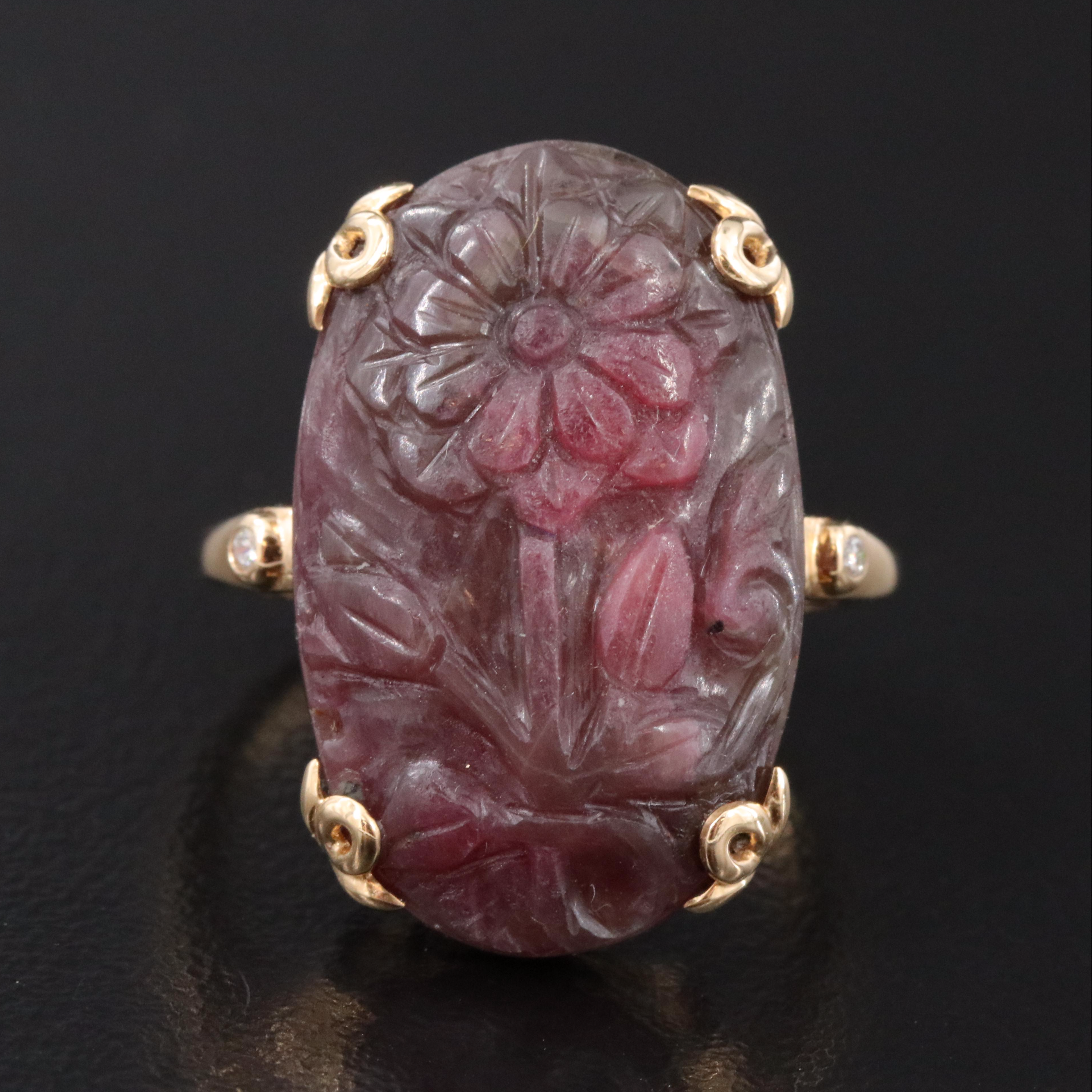 Chromia 18K 15.88 CT Ruby and Diamond Carved Ring