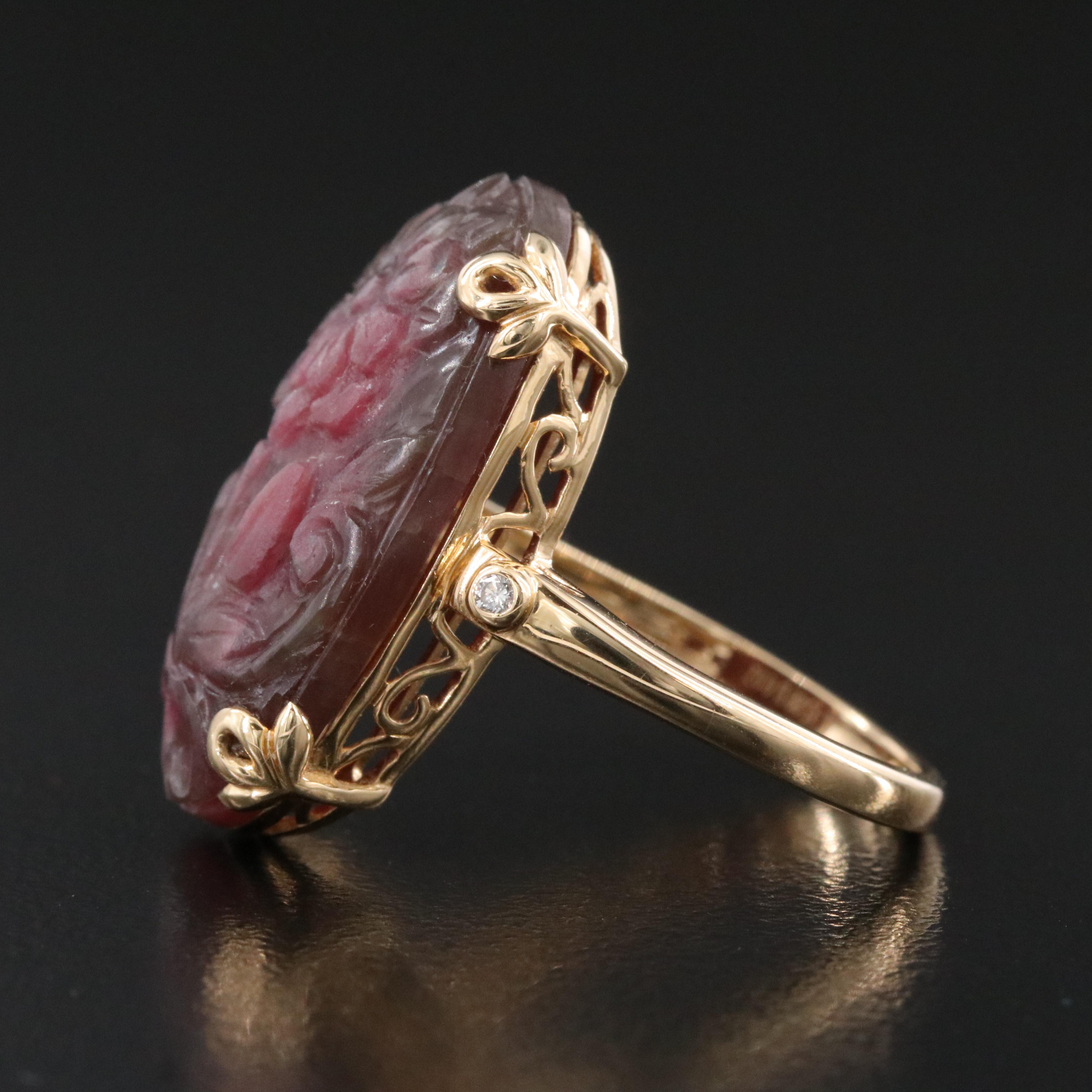 Chromia 18K 15.88 CT Ruby and Diamond Carved Ring