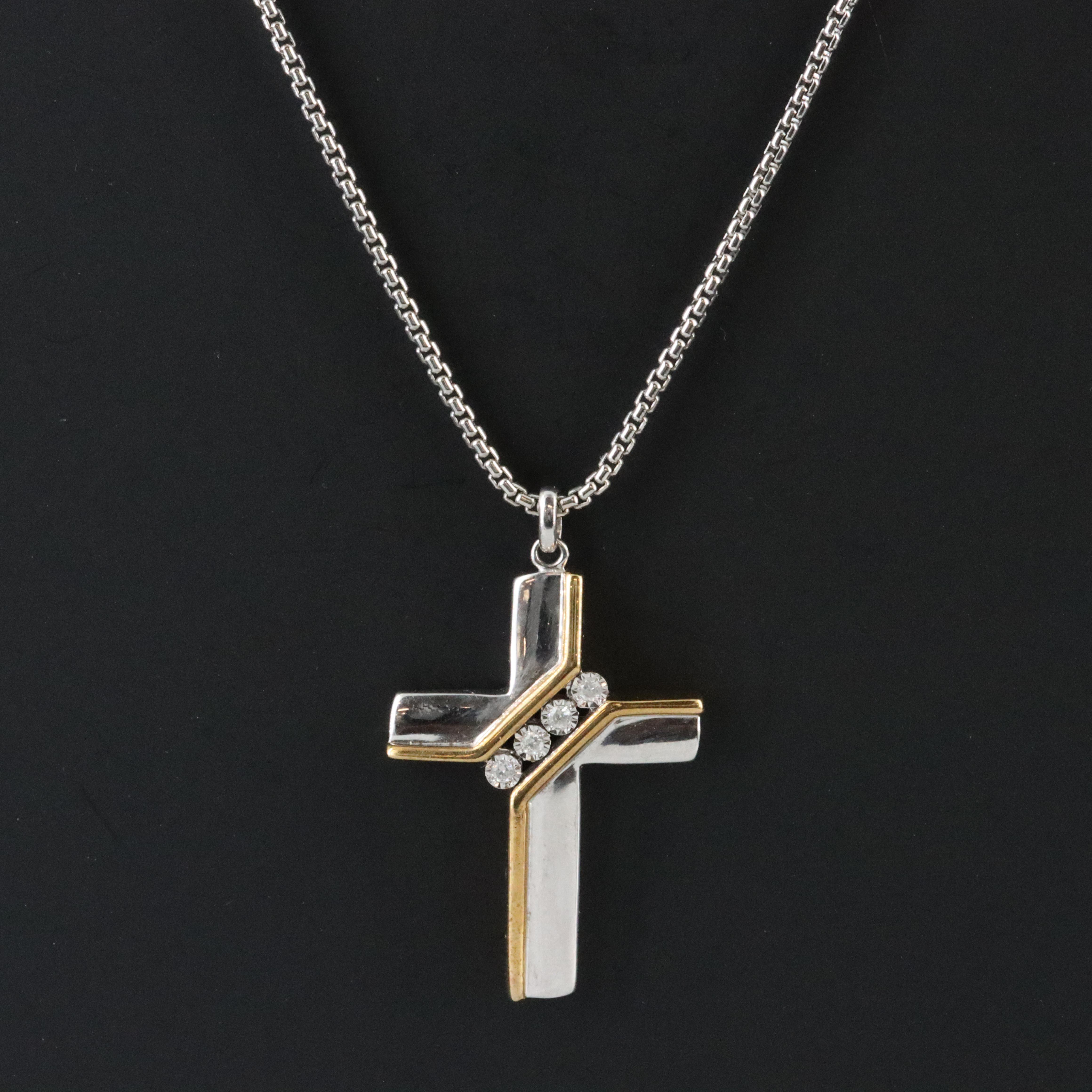 Sterling Diamond Cross Pendant Necklace