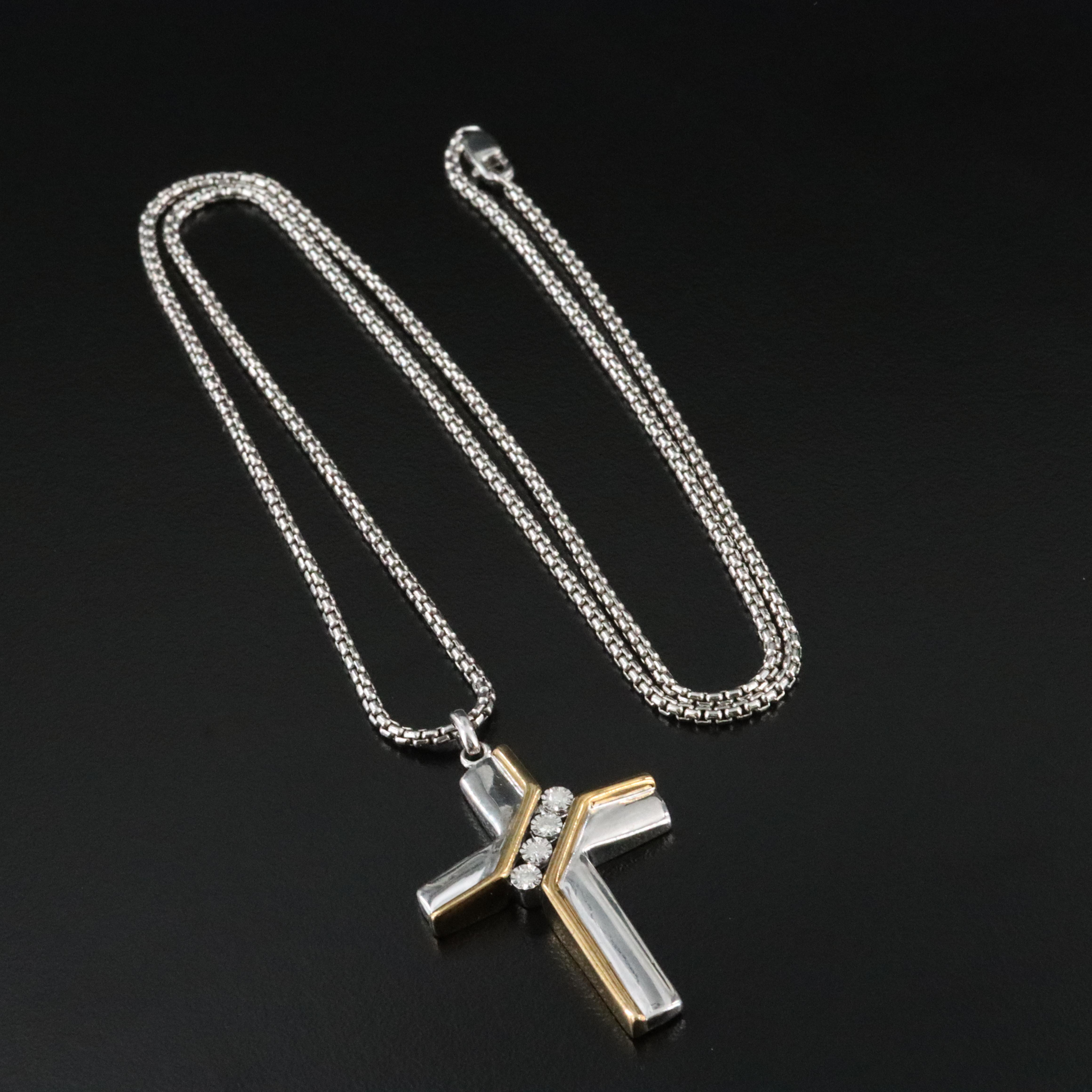Sterling Diamond Cross Pendant Necklace