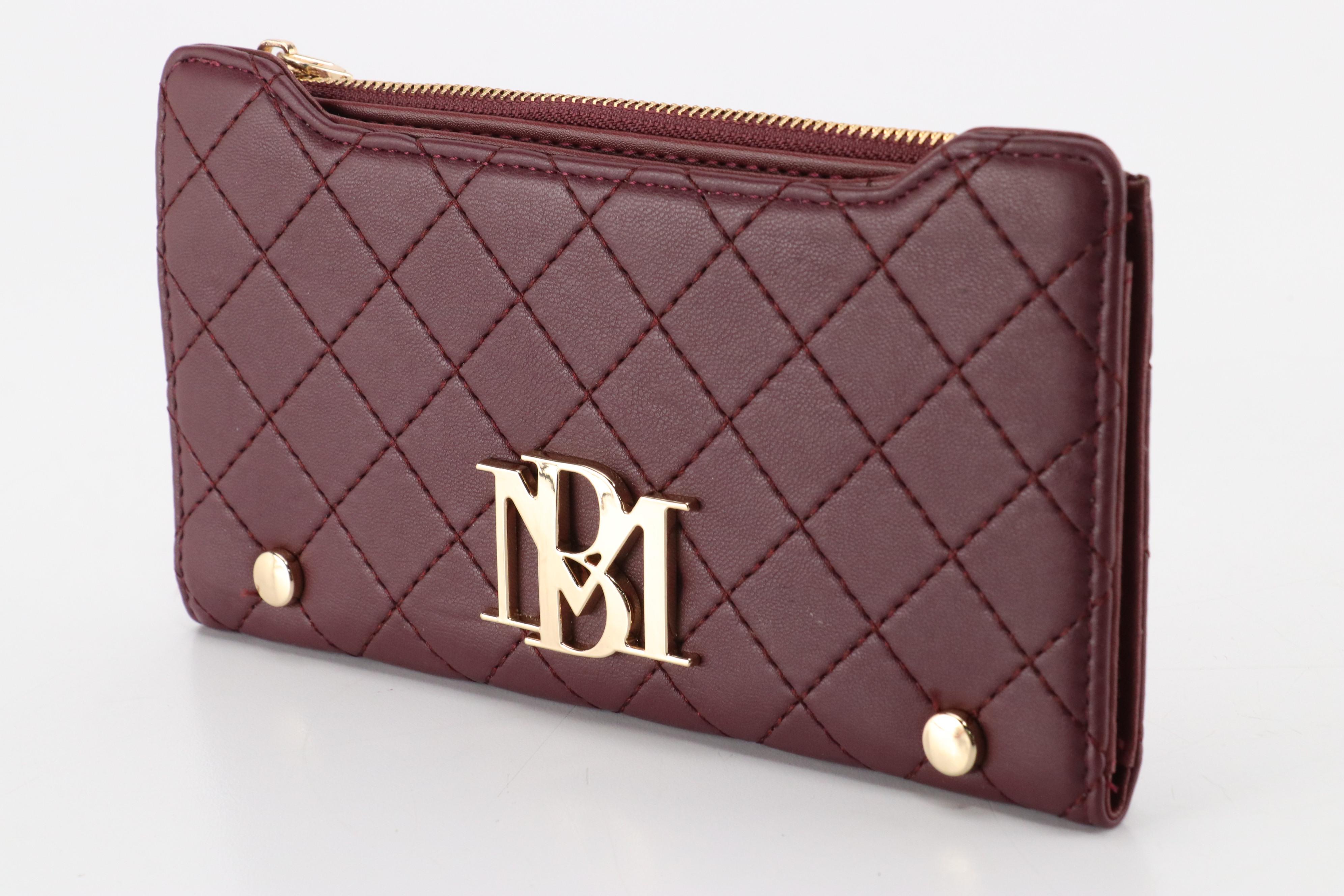 Badgley Mischka Long Card Wallet in Burgundy Quilted Vegan Leather with Tags