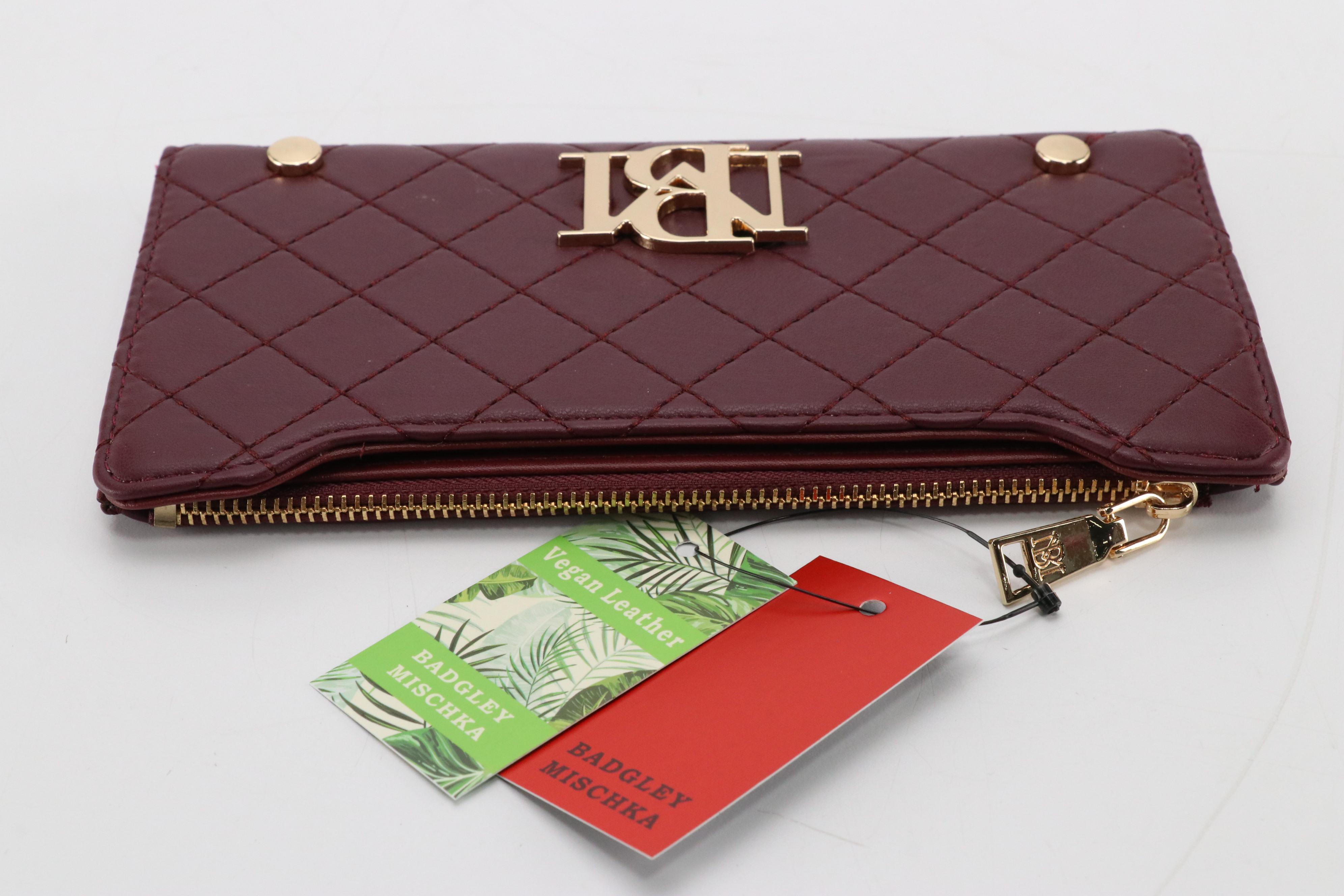Badgley Mischka Long Card Wallet in Burgundy Quilted Vegan Leather with Tags