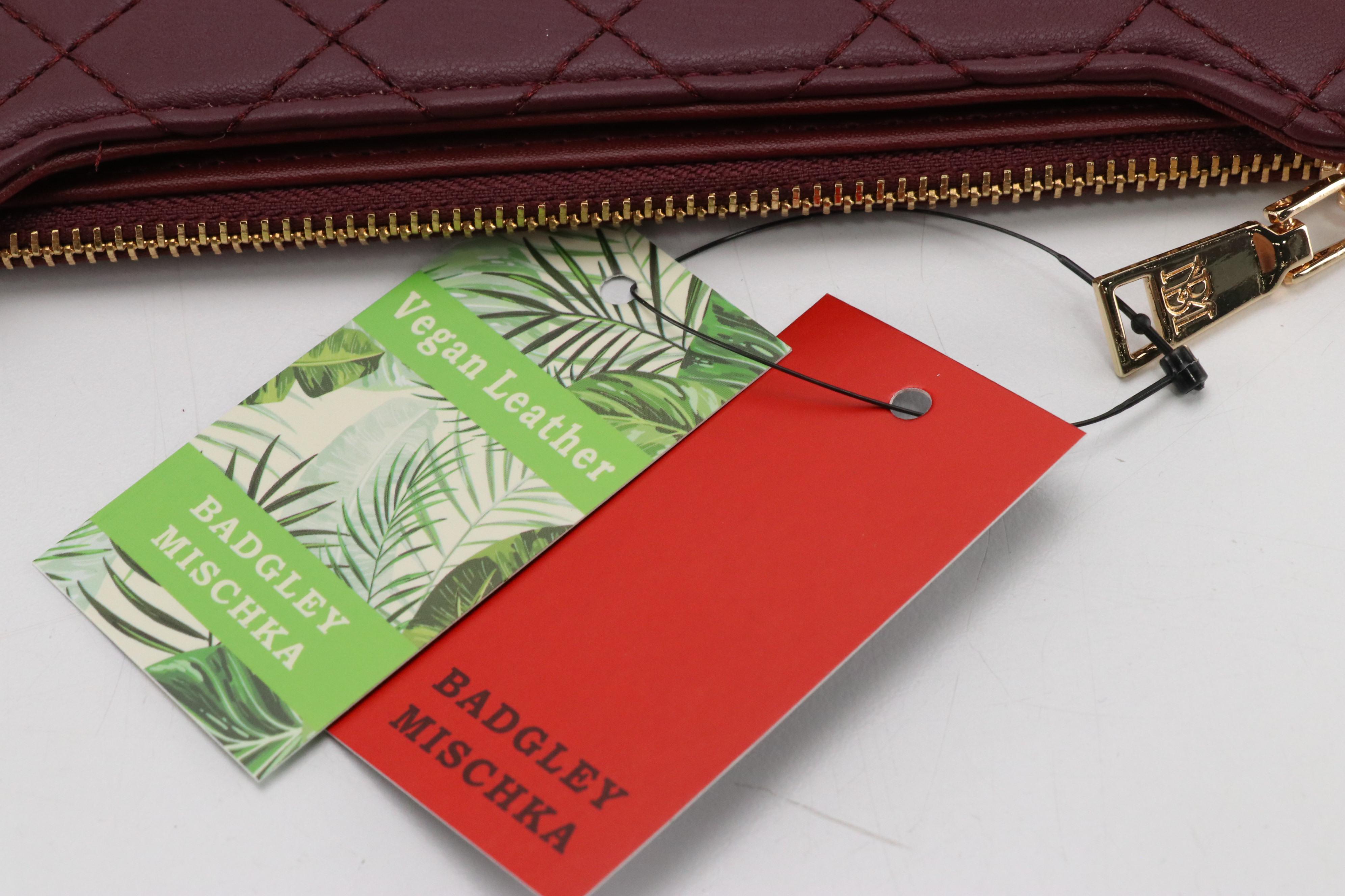 Badgley Mischka Long Card Wallet in Burgundy Quilted Vegan Leather with Tags