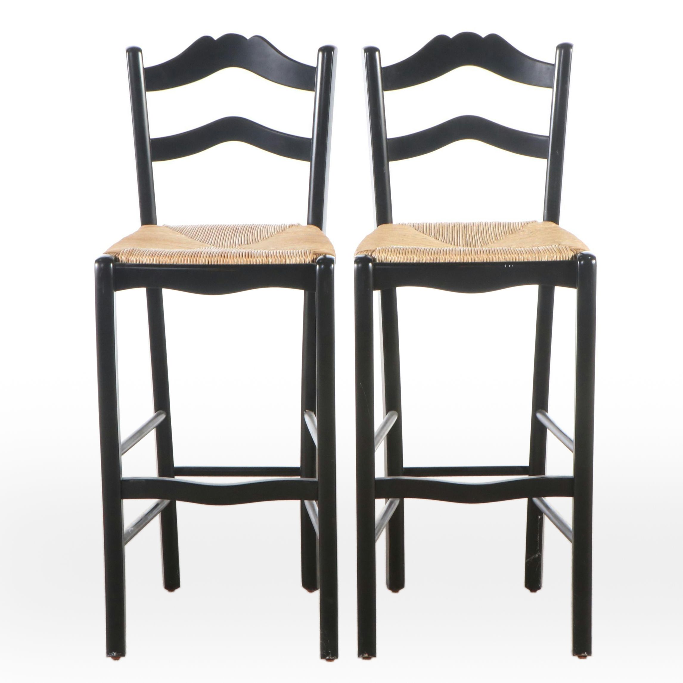 Pair of Contemporary Painted Barstools with Rush Seats