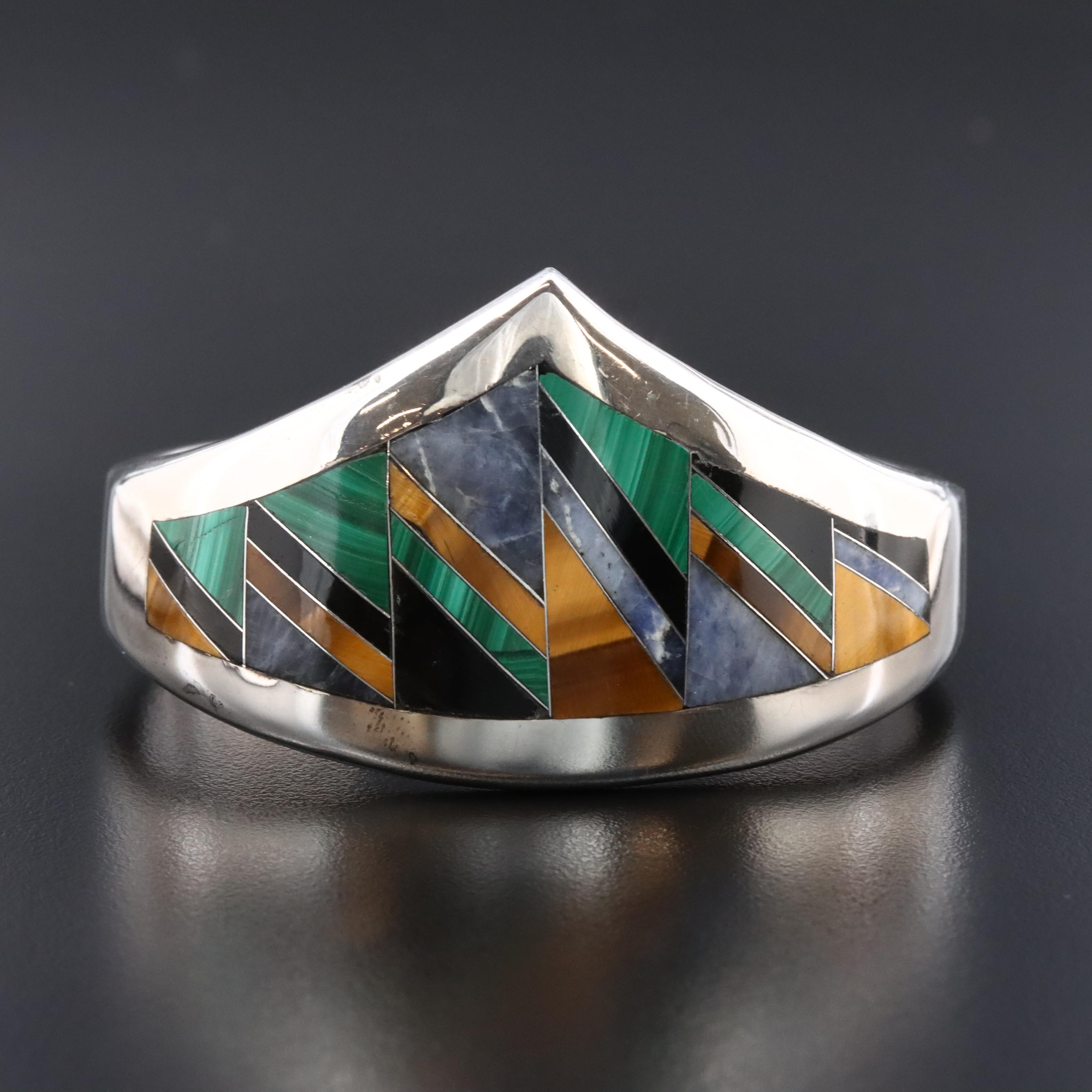 Mexican Sterling Gemstone Mosaic Bracelet