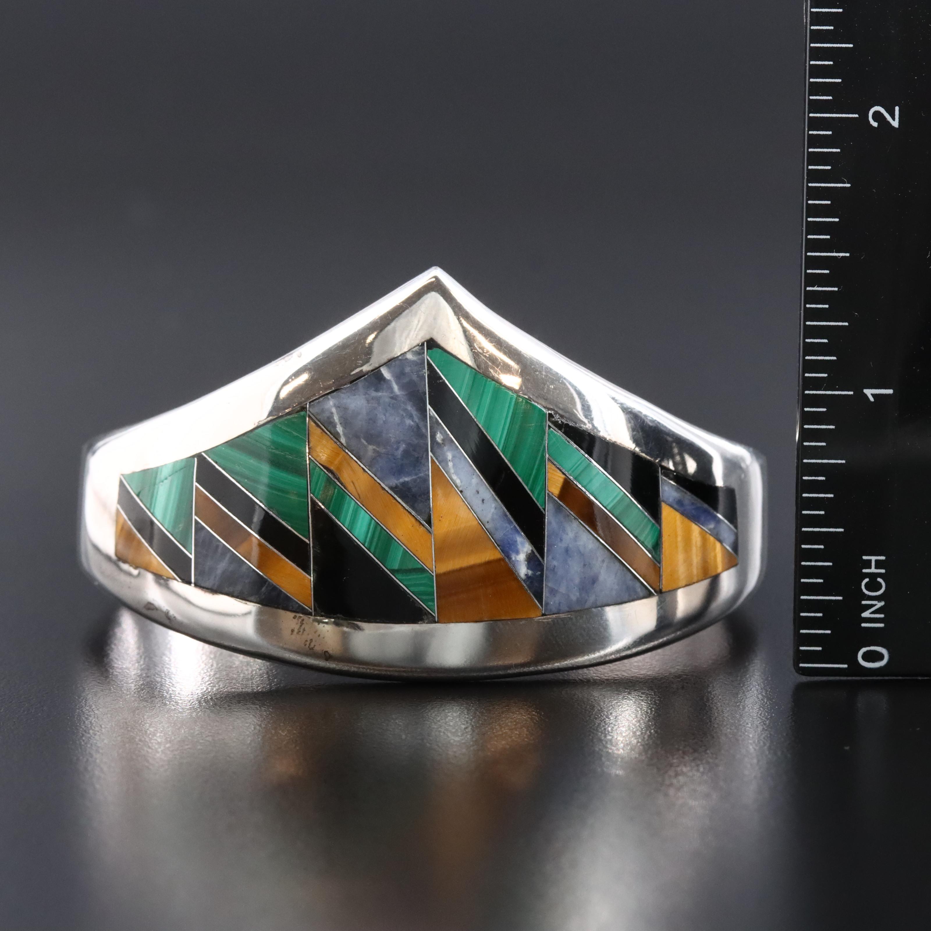 Mexican Sterling Gemstone Mosaic Bracelet