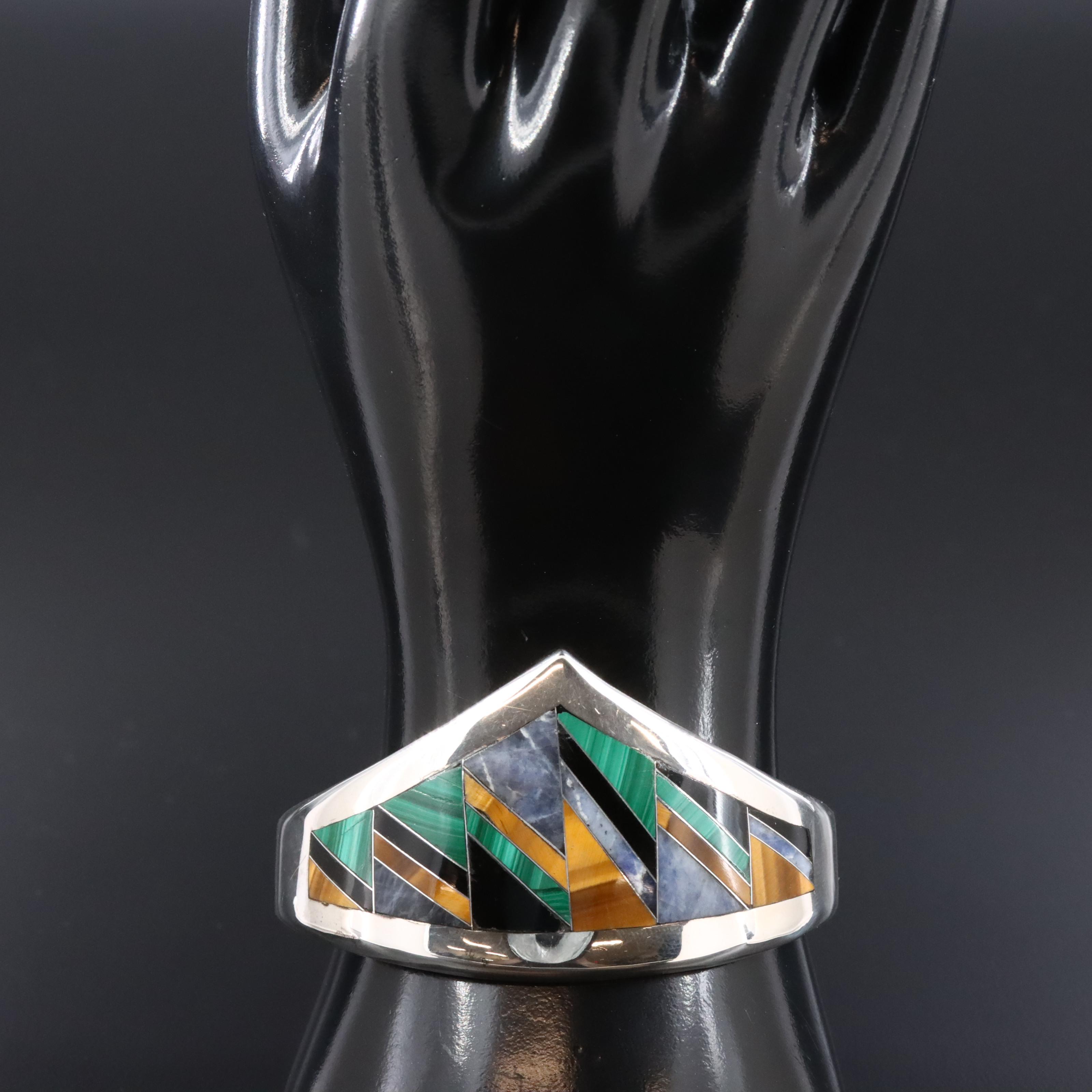 Mexican Sterling Gemstone Mosaic Bracelet