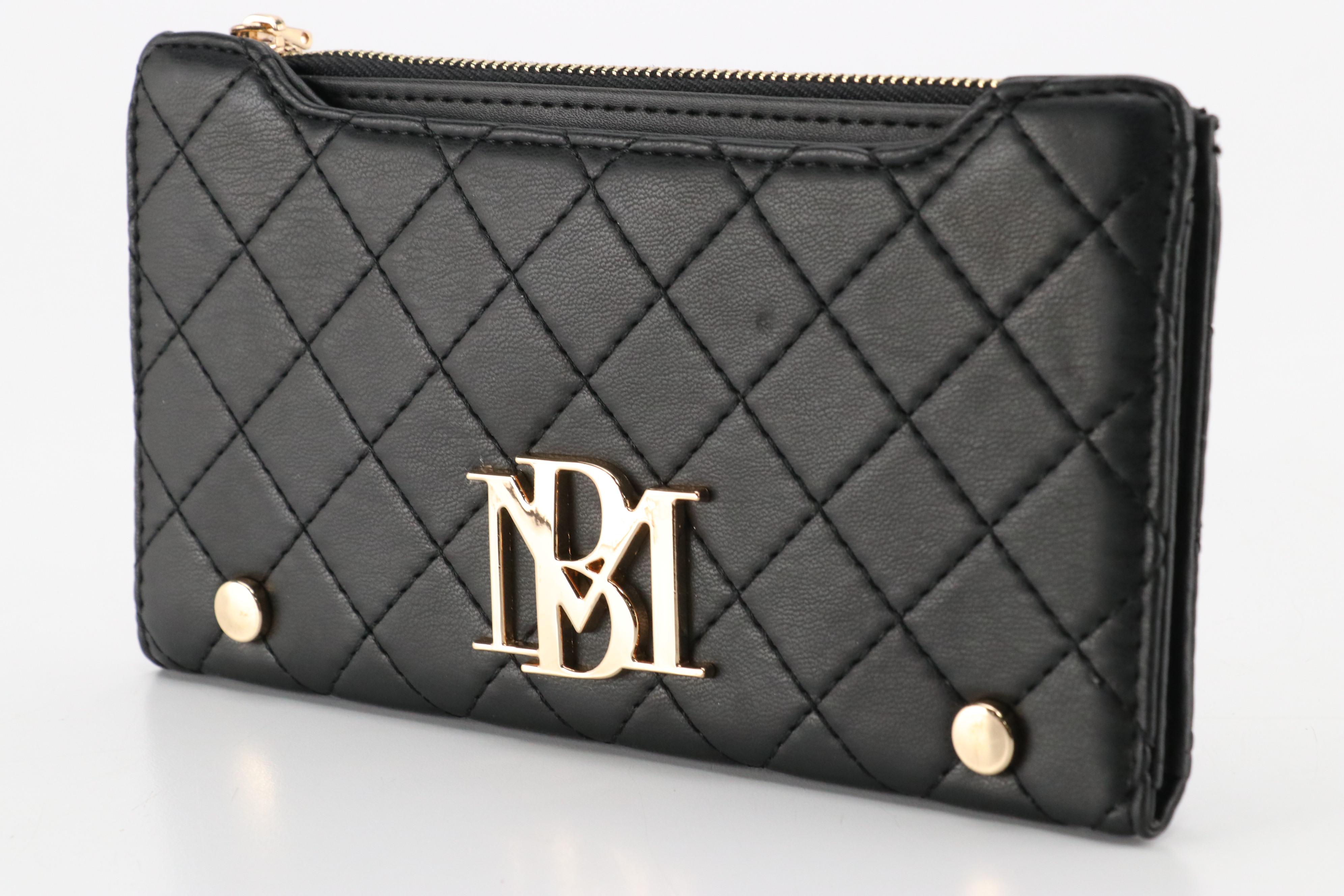 Badgley Mischka Long Card Wallet in Black Quilted Vegan Leather with Tags