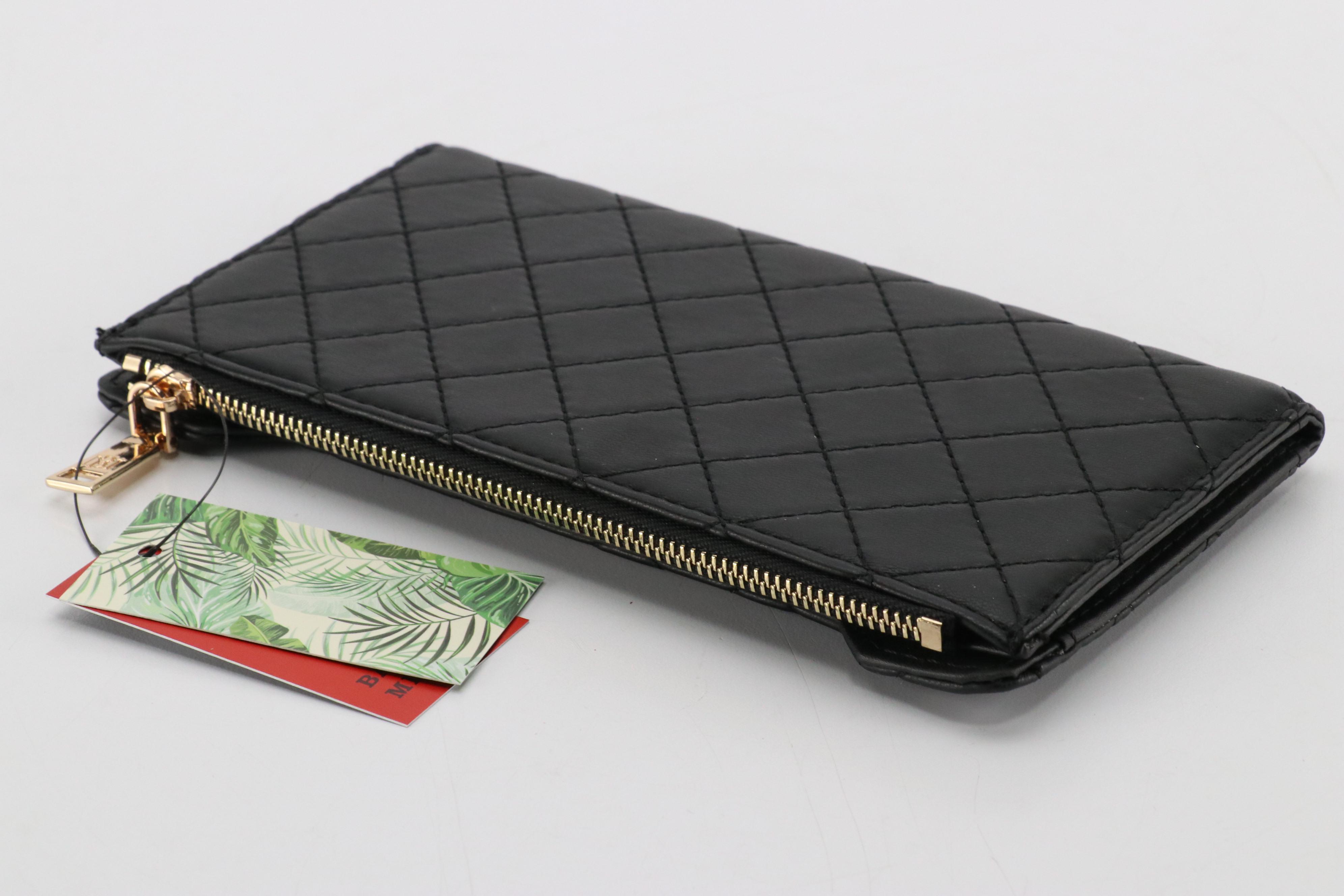 Badgley Mischka Long Card Wallet in Black Quilted Vegan Leather with Tags