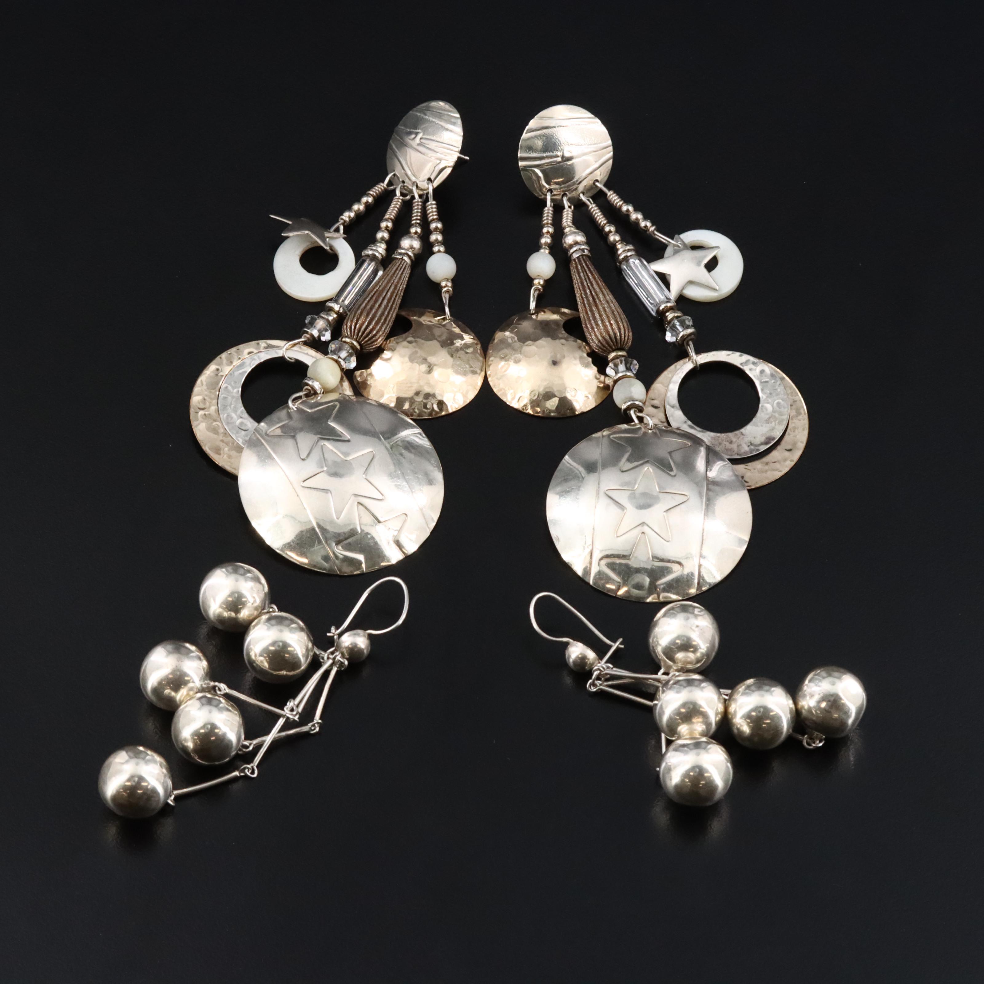 Sterling Bead and Mother-of-Pearl Star Earrings