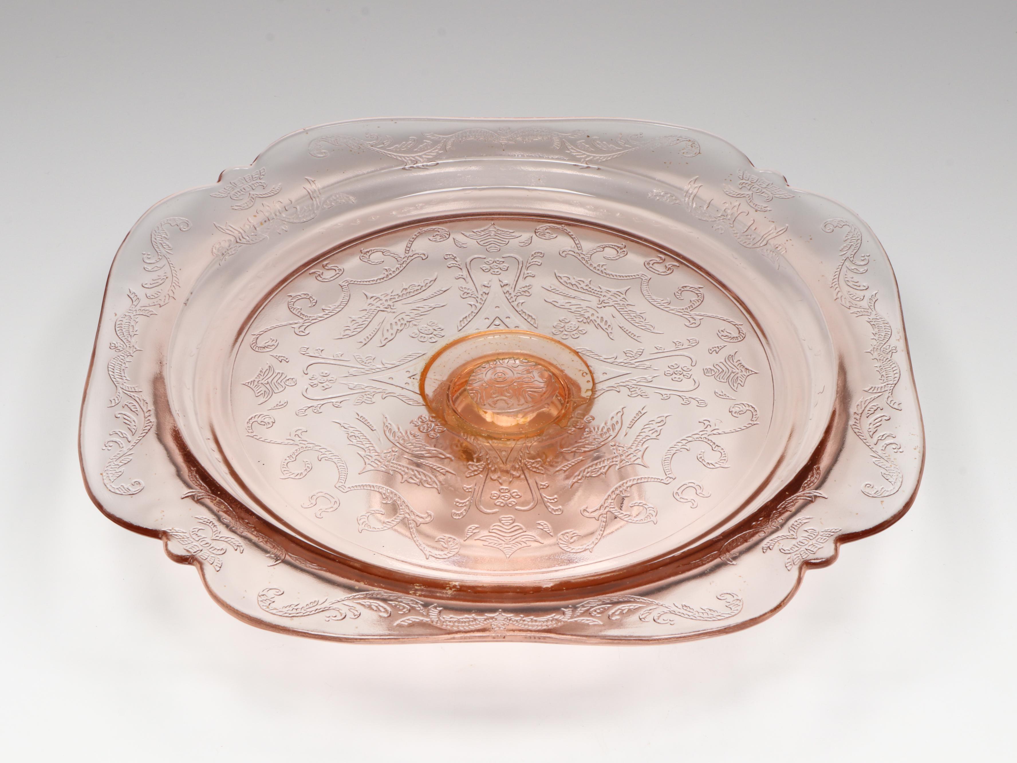 Indiana Glass "Madrid" Cake Stand and Martinsville Viking Double Arm Candelabras