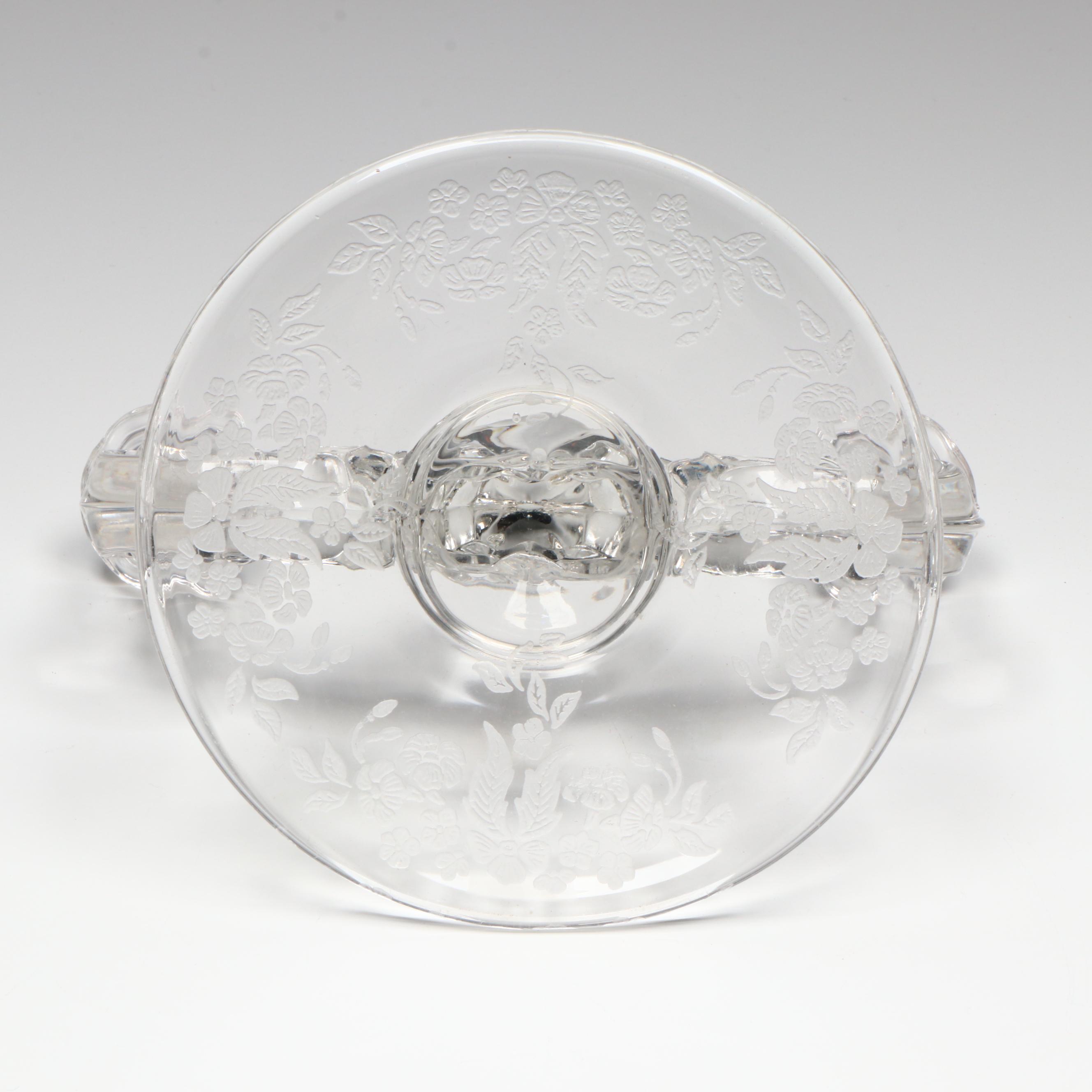 Indiana Glass "Madrid" Cake Stand and Martinsville Viking Double Arm Candelabras