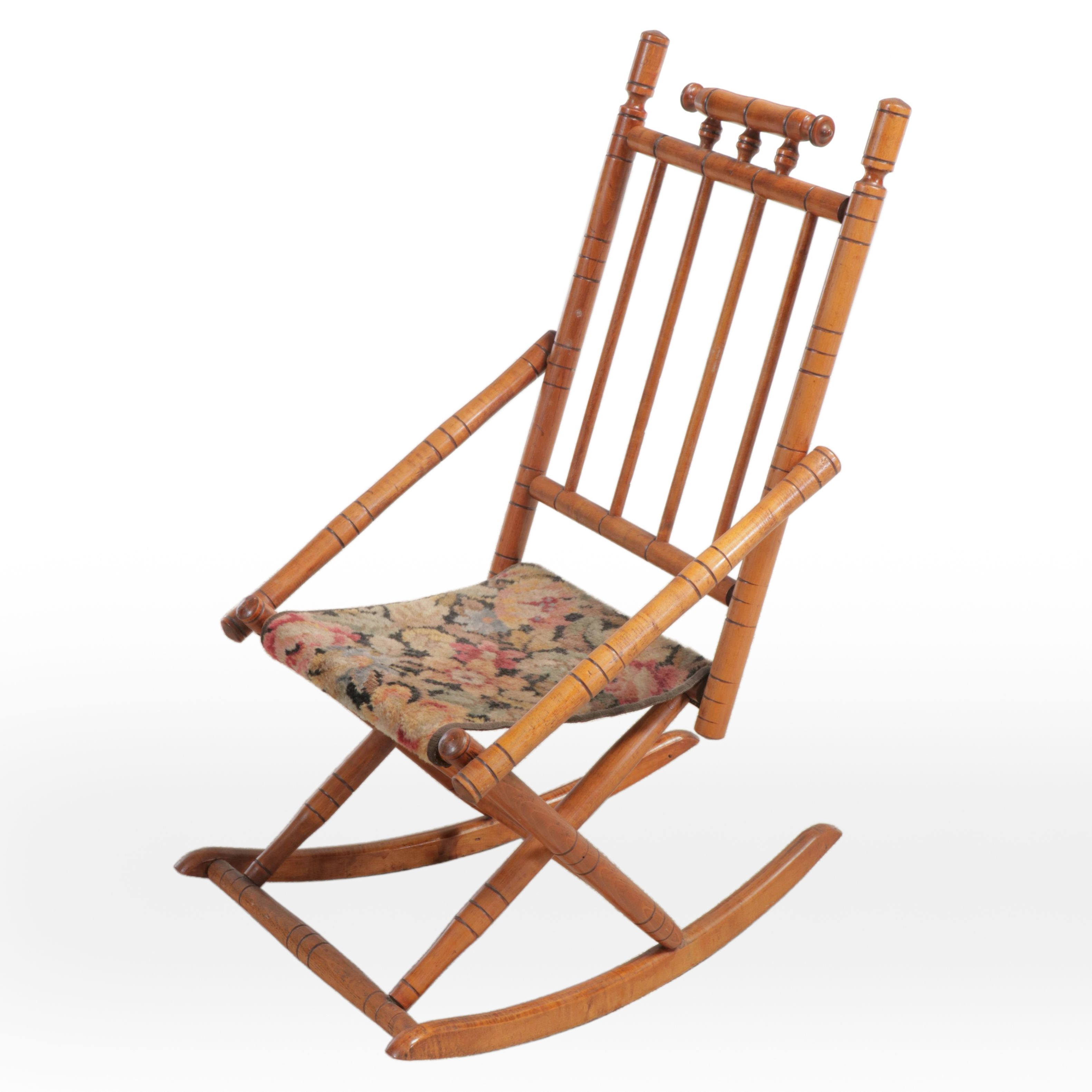 Hunzinger Style Walnut Rocking Chair, Early 20th Century